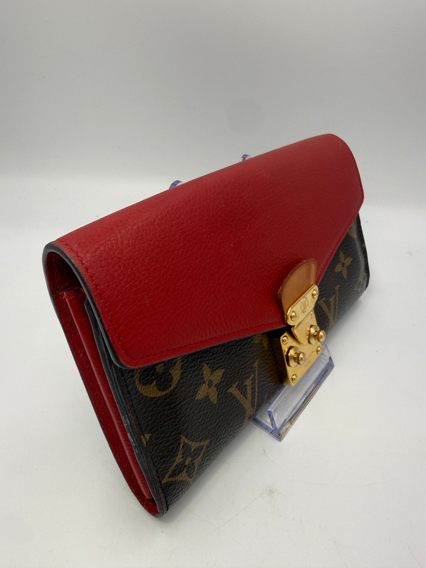 Louis Vuitton Monogram Red Leather Wallet With Lock Closure SN2197