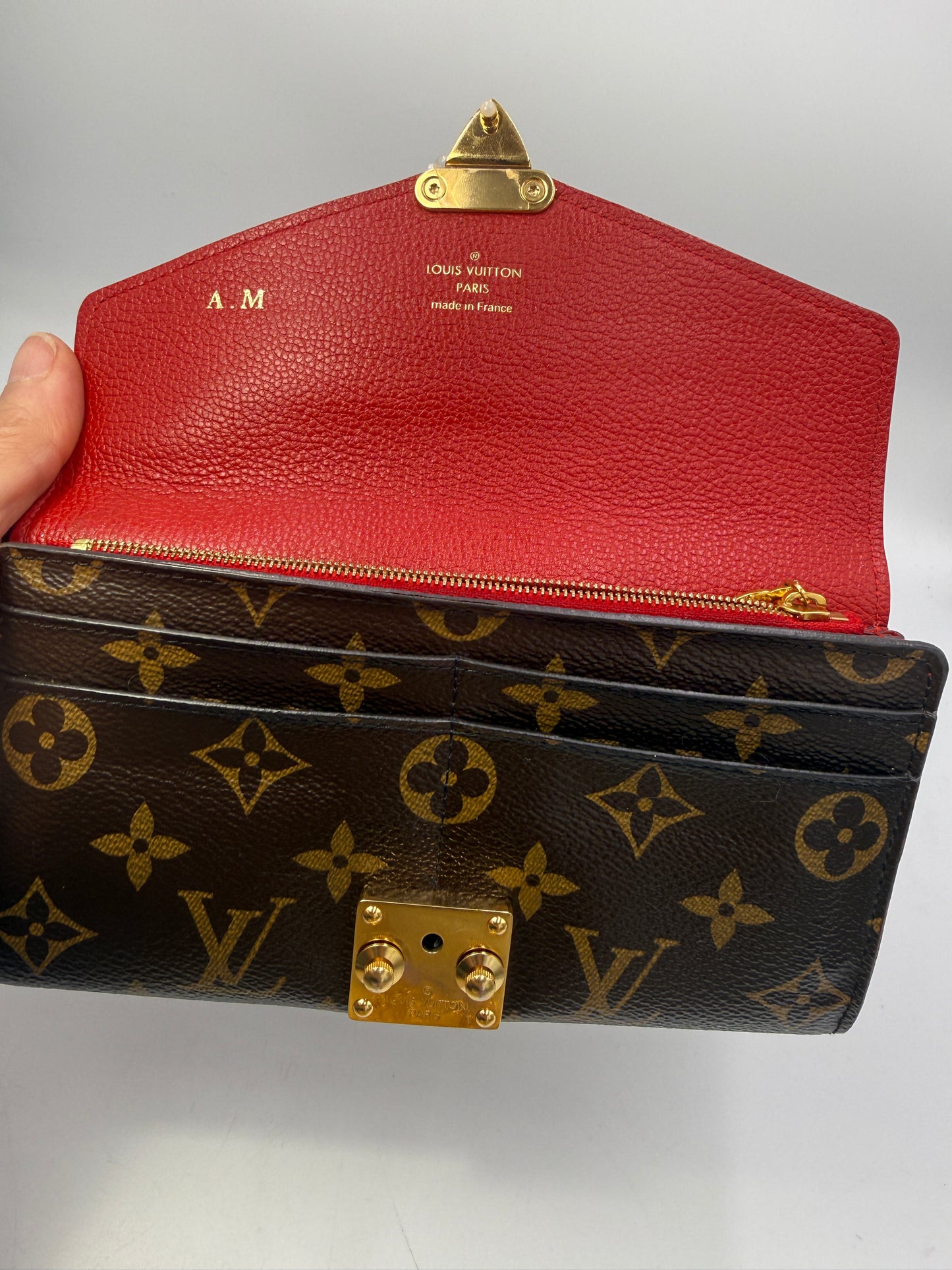 Louis Vuitton Monogram Red Leather Wallet With Lock Closure SN2197
