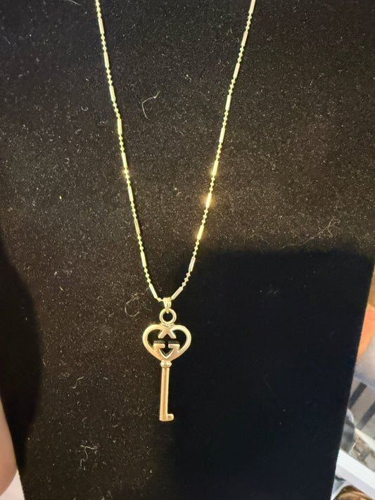 Gucci Heart Key Charm Repurposed on 18" Necklace