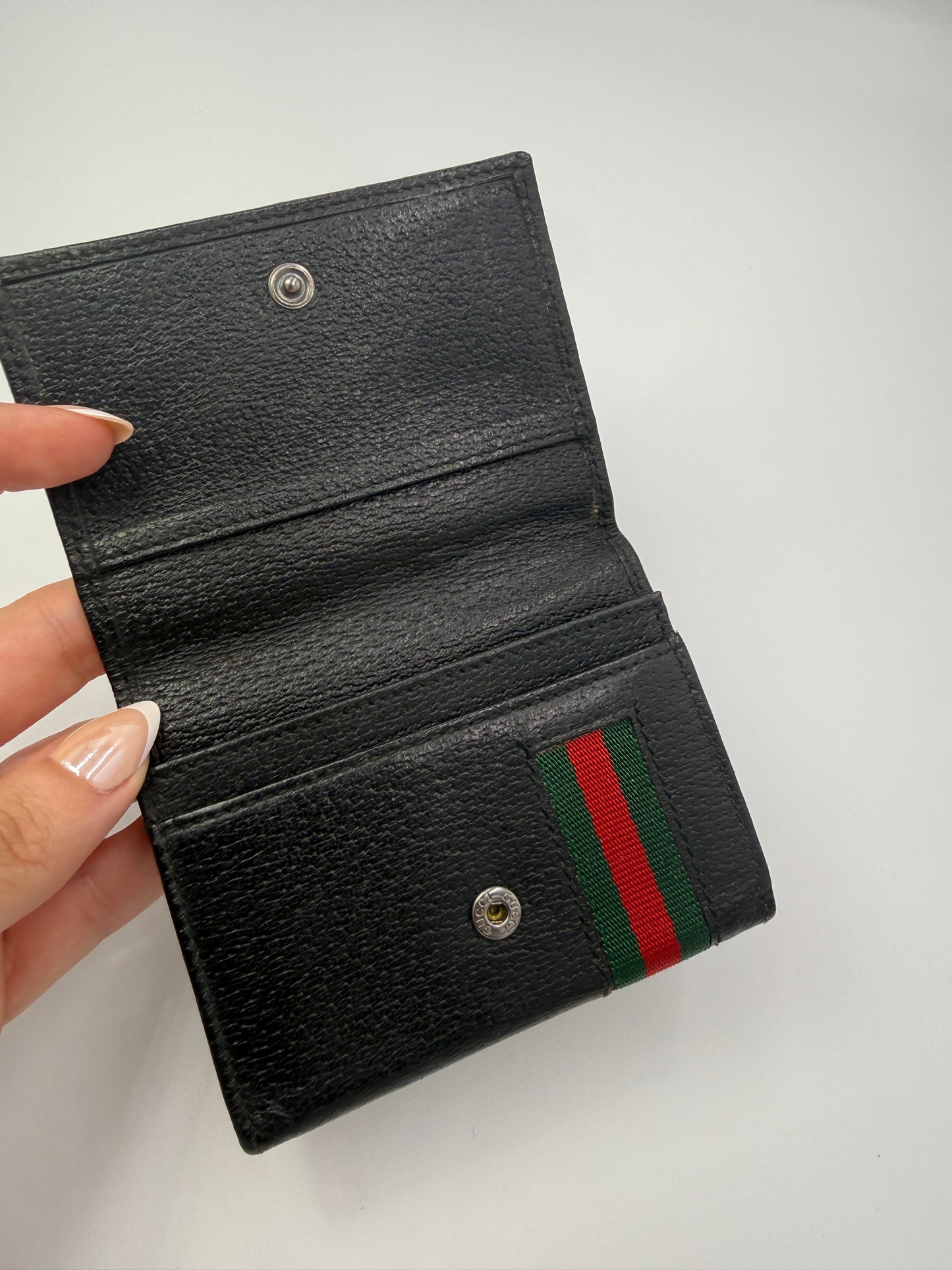 Gucci Unisex Sherry Line Black Calf Leather Card Holder