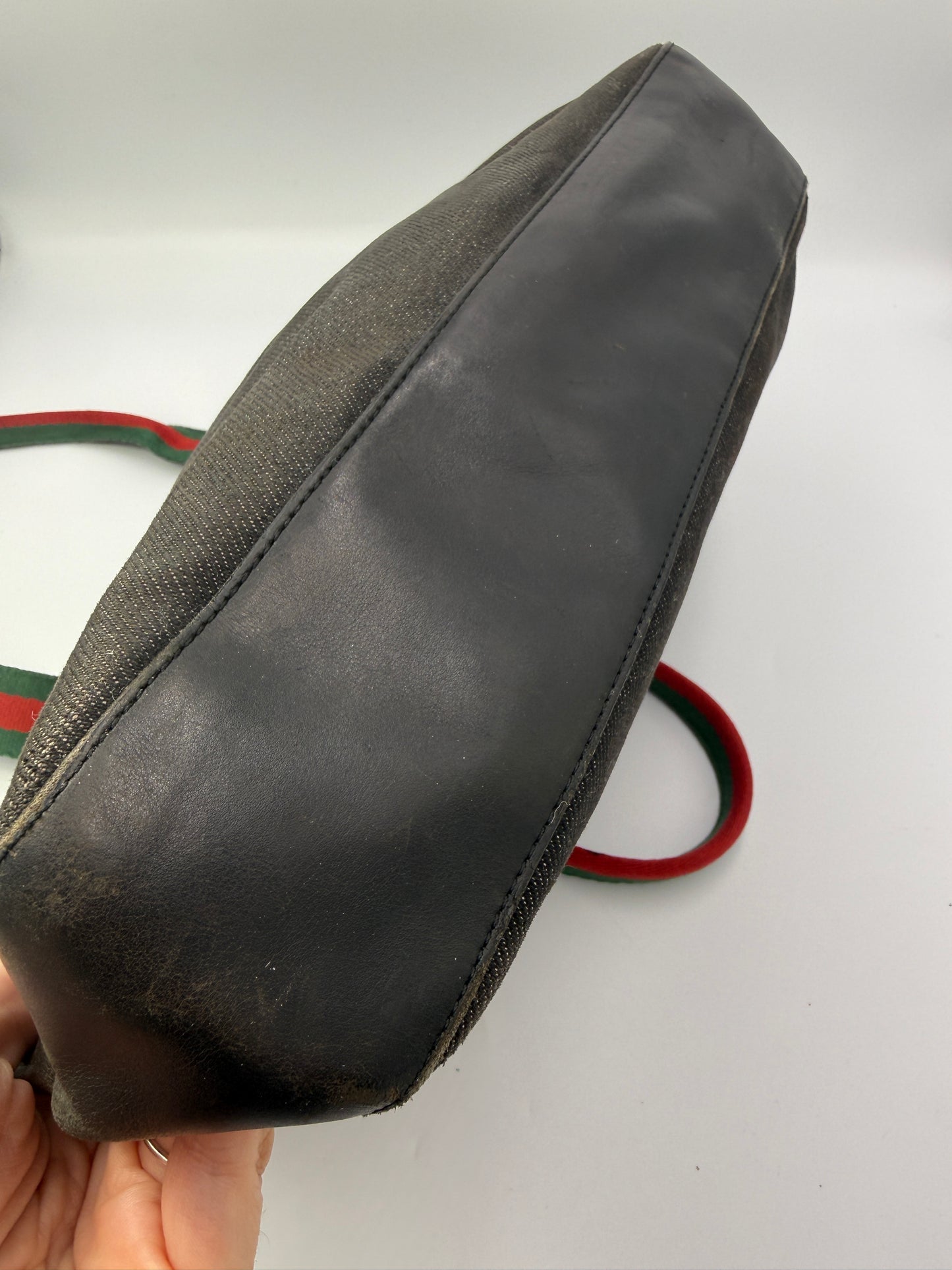 Gucci Sherry Line Black Denim Canvas and Leather Tote