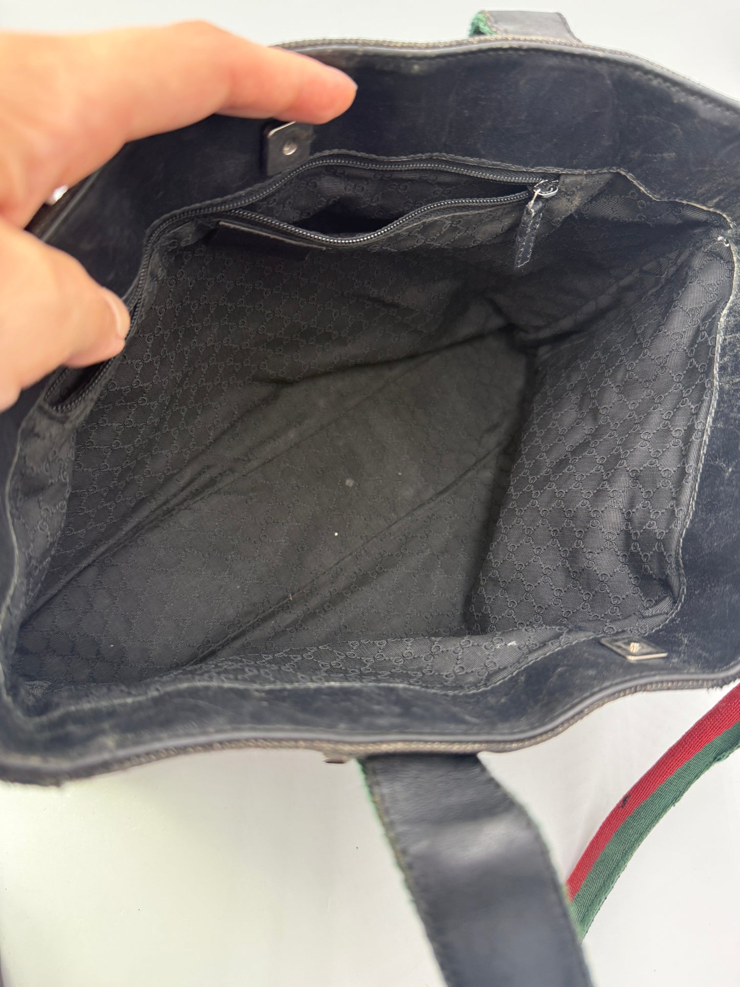 Gucci Sherry Line Black Denim Canvas and Leather Tote