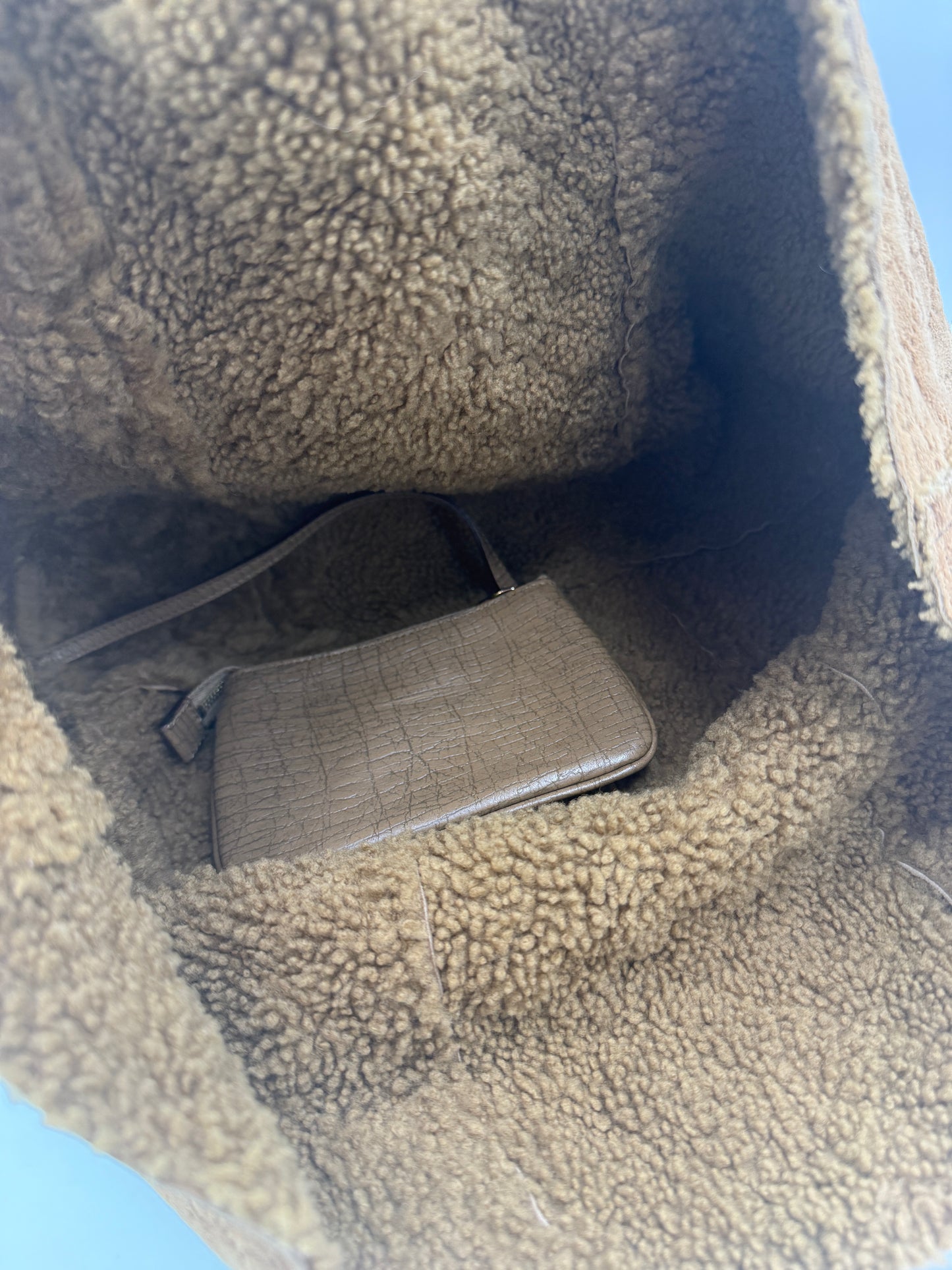 Gucci Brown Suede Guccissima Tote with Shearling Interior