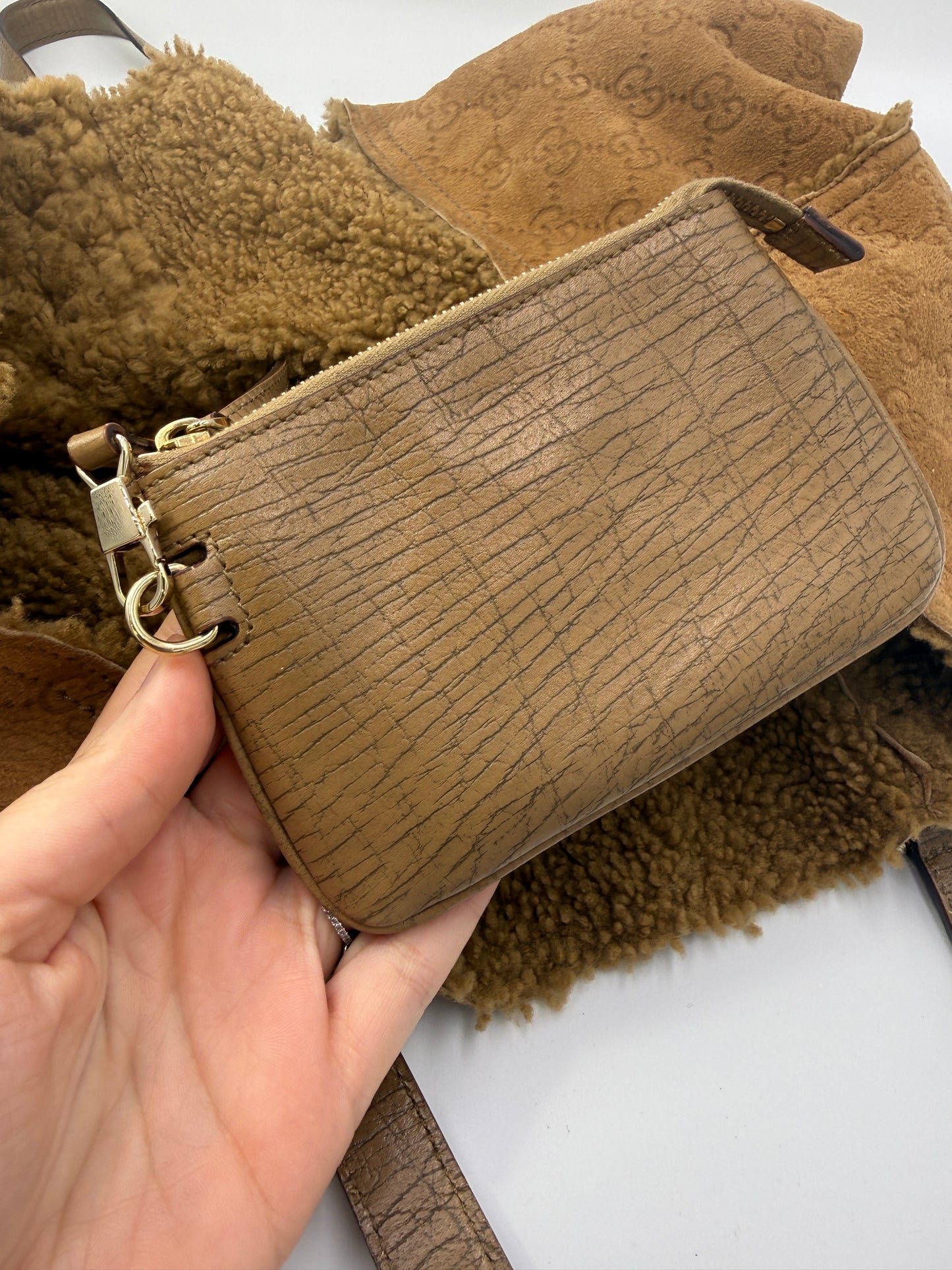 Gucci Brown Suede Guccissima Tote with Shearling Interior
