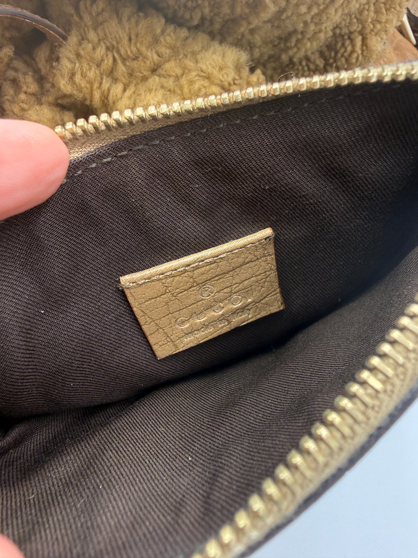 Gucci Brown Suede Guccissima Tote with Shearling Interior