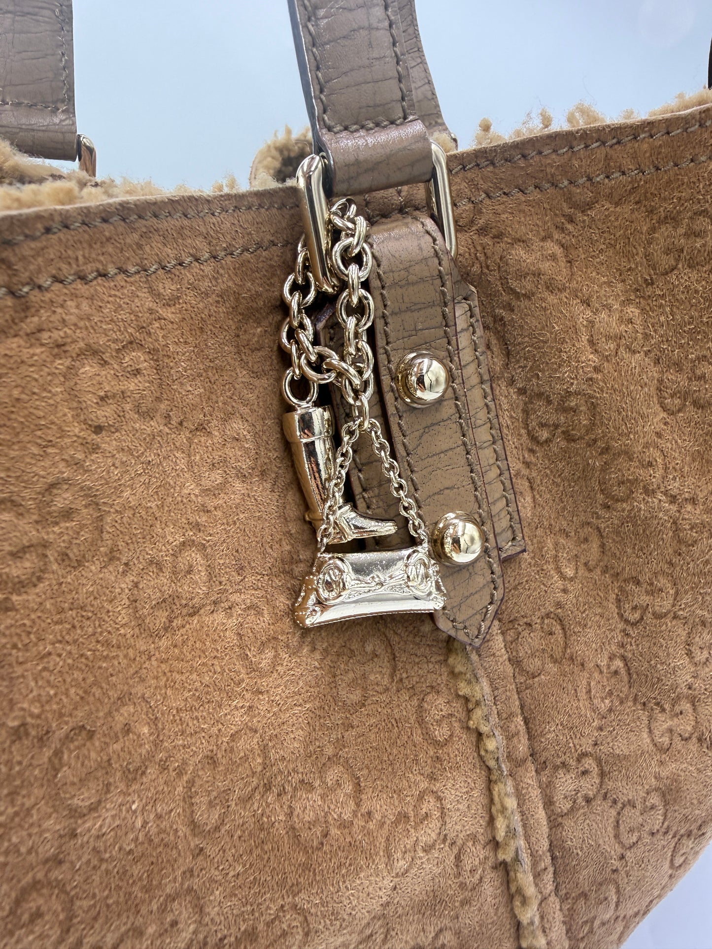 Gucci Brown Suede Guccissima Tote with Shearling Interior