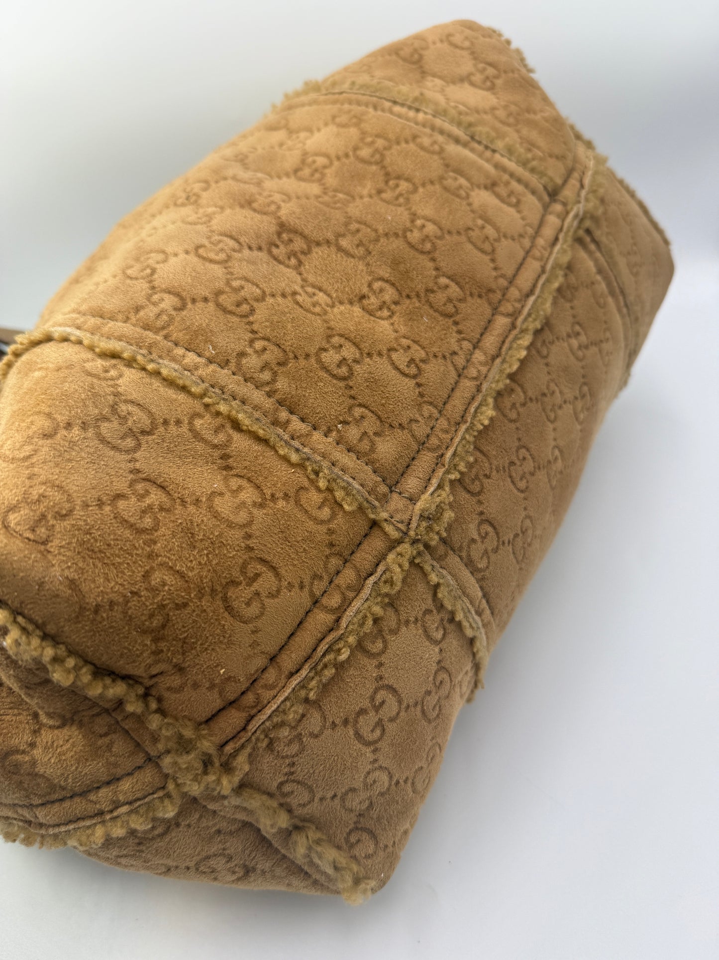 Gucci Brown Suede Guccissima Tote with Shearling Interior