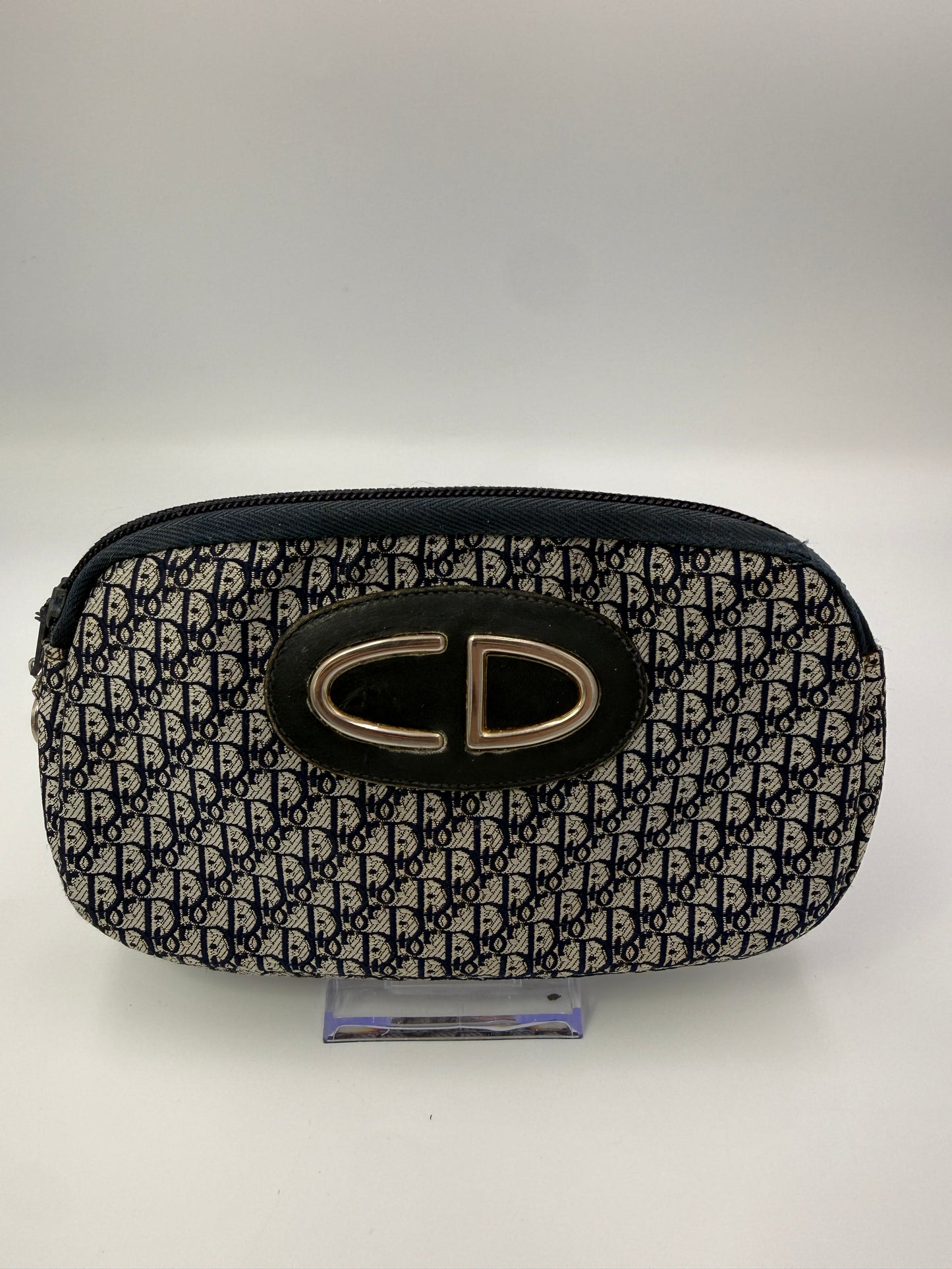Christian Dior Blue Canvas Pouch With Leather Interior
