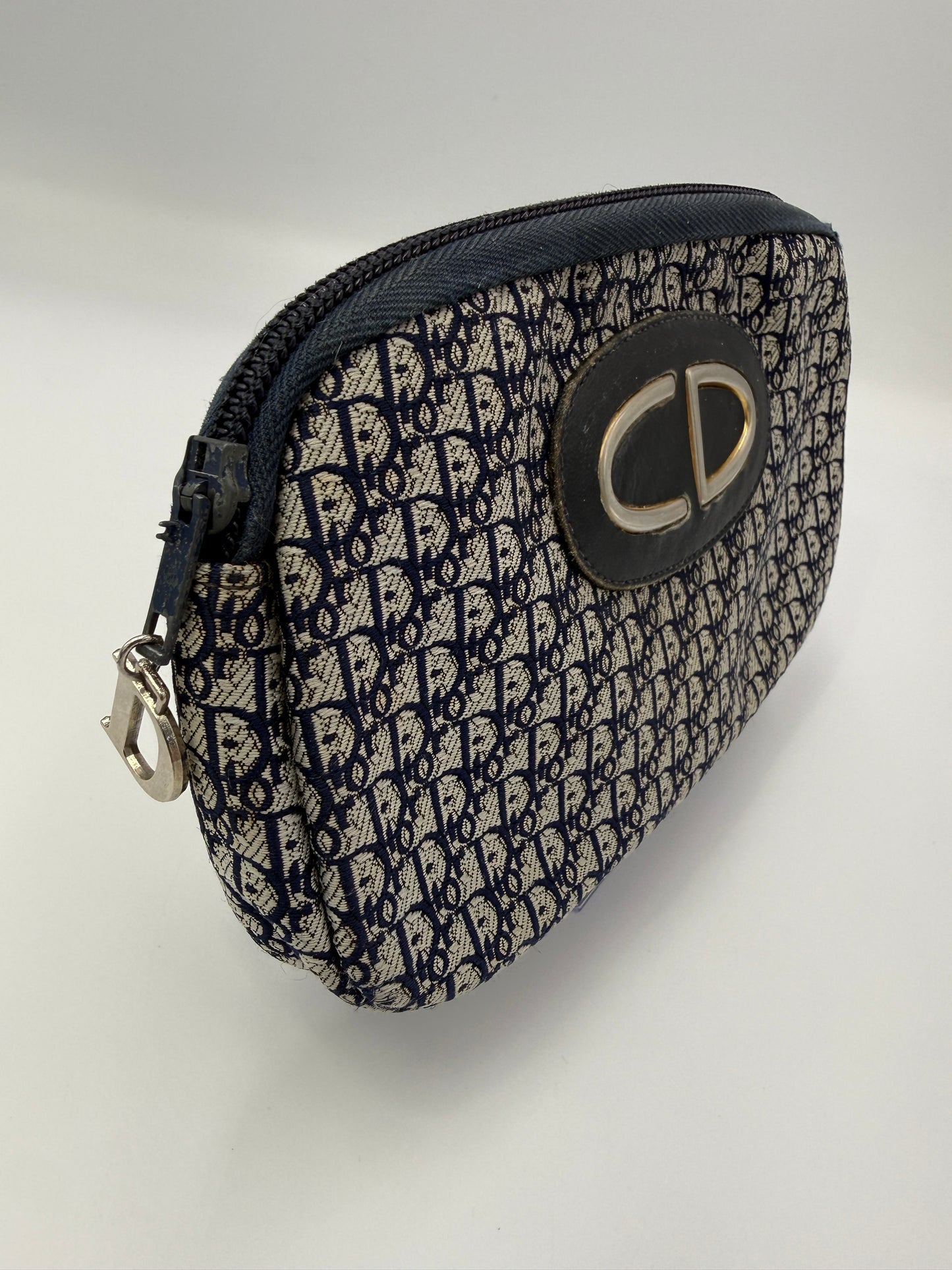 Christian Dior Blue Canvas Pouch With Leather Interior