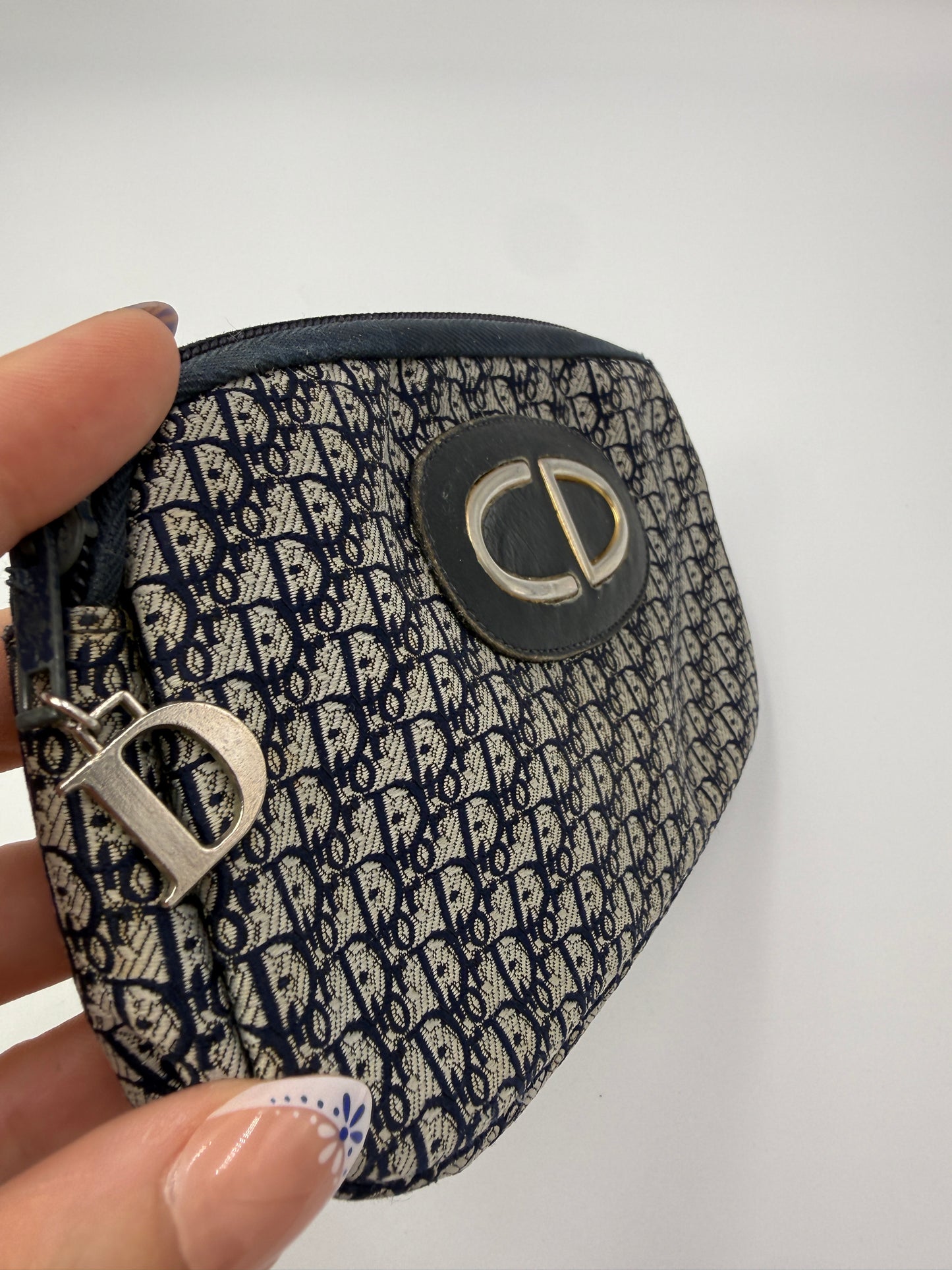 Christian Dior Blue Canvas Pouch With Leather Interior