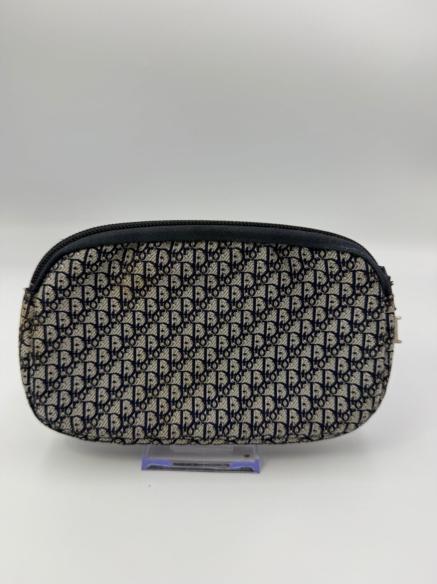 Christian Dior Blue Canvas Pouch With Leather Interior