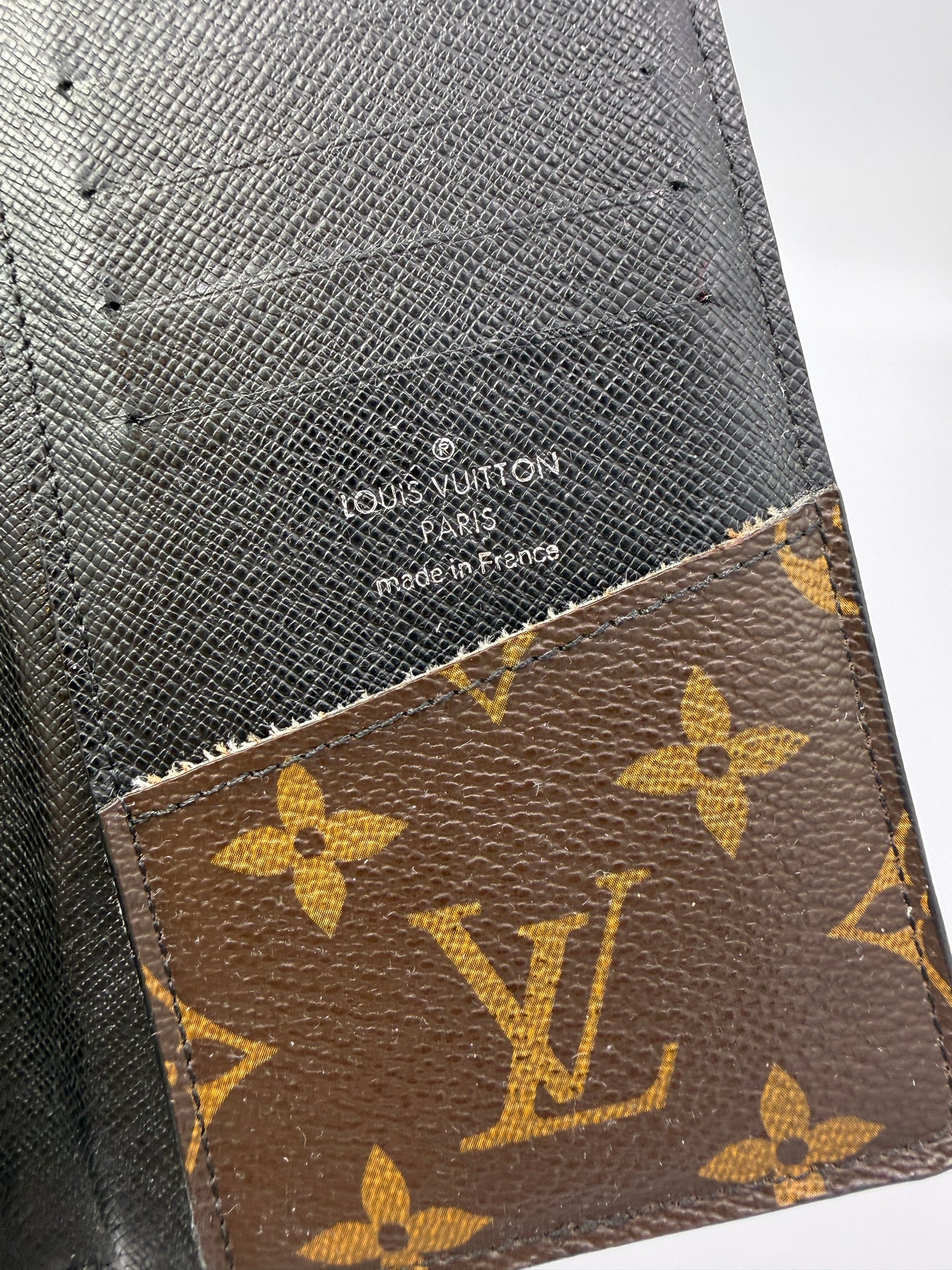 Louis Vuitton Monogram And Black Leather Bifold Long Wallet CT1102