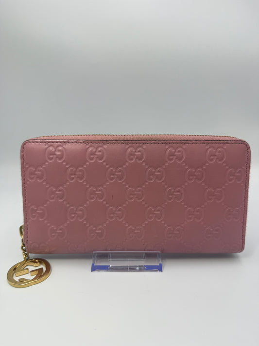 Gucci Guccissima Pink Leather Zippy Long Wallet