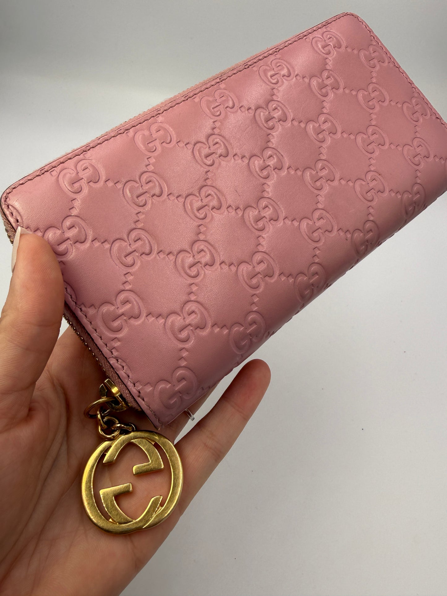 Gucci Guccissima Pink Leather Zippy Long Wallet