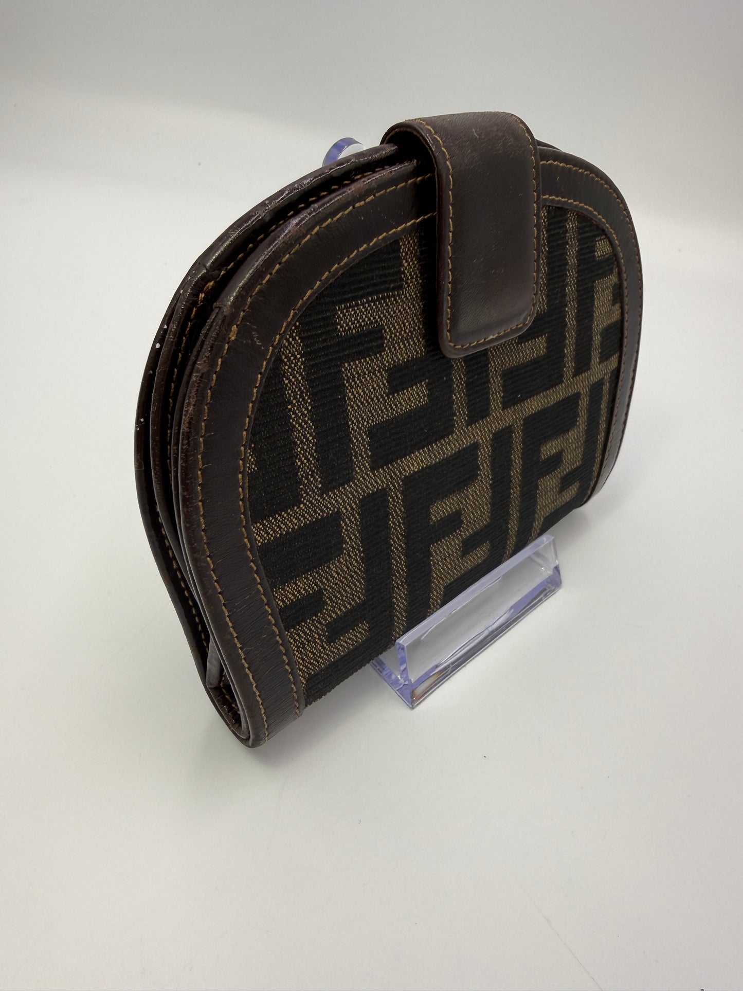 Fendi Zucca Canvas Bifold Half Moon Wallet