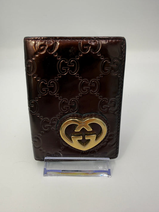 Gucci Burgundy Patent Leather Guccissima Heart Interlocking GG Card Holder