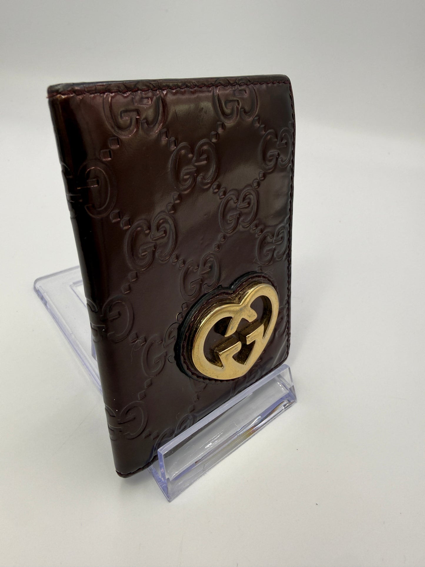 Gucci Burgundy Patent Leather Guccissima Heart Interlocking GG Card Holder