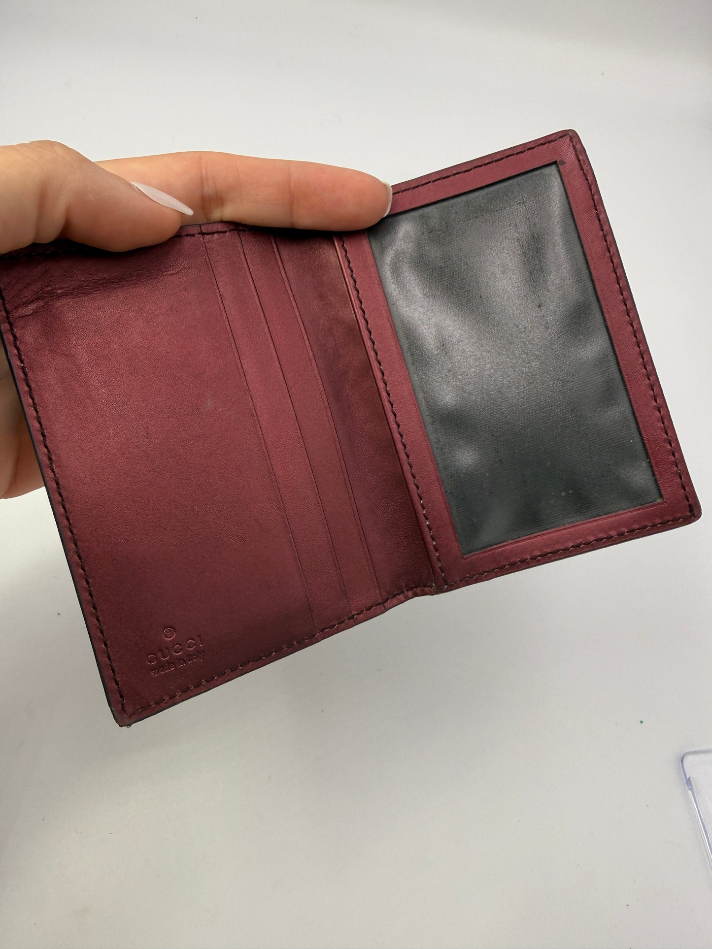 Gucci Burgundy Patent Leather Guccissima Heart Interlocking GG Card Holder