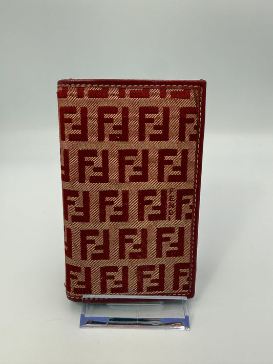 Fendi Red Zucchino Canvas Bifold Card Holder with Snap