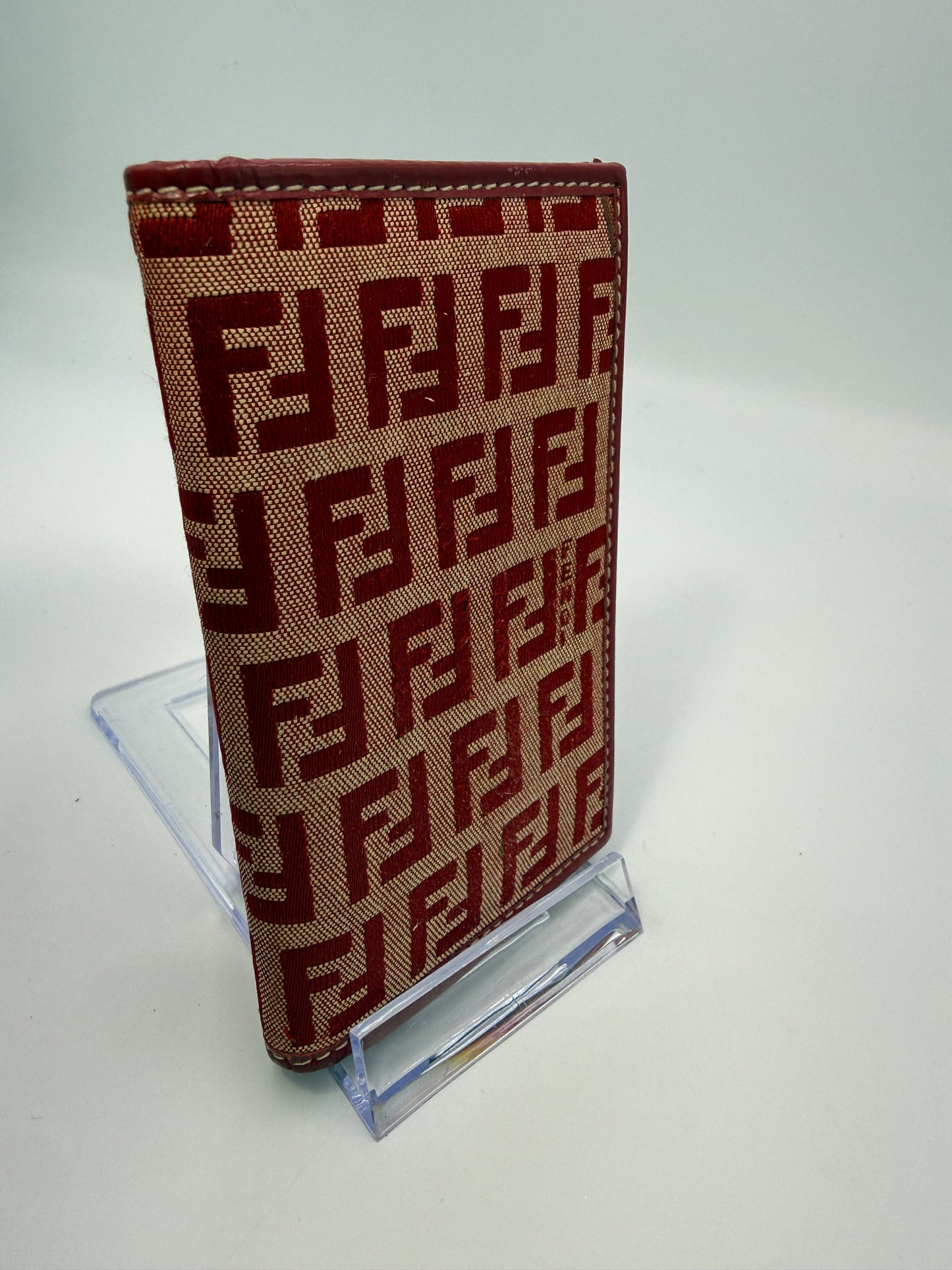 Fendi Red Zucchino Canvas Bifold Card Holder with Snap