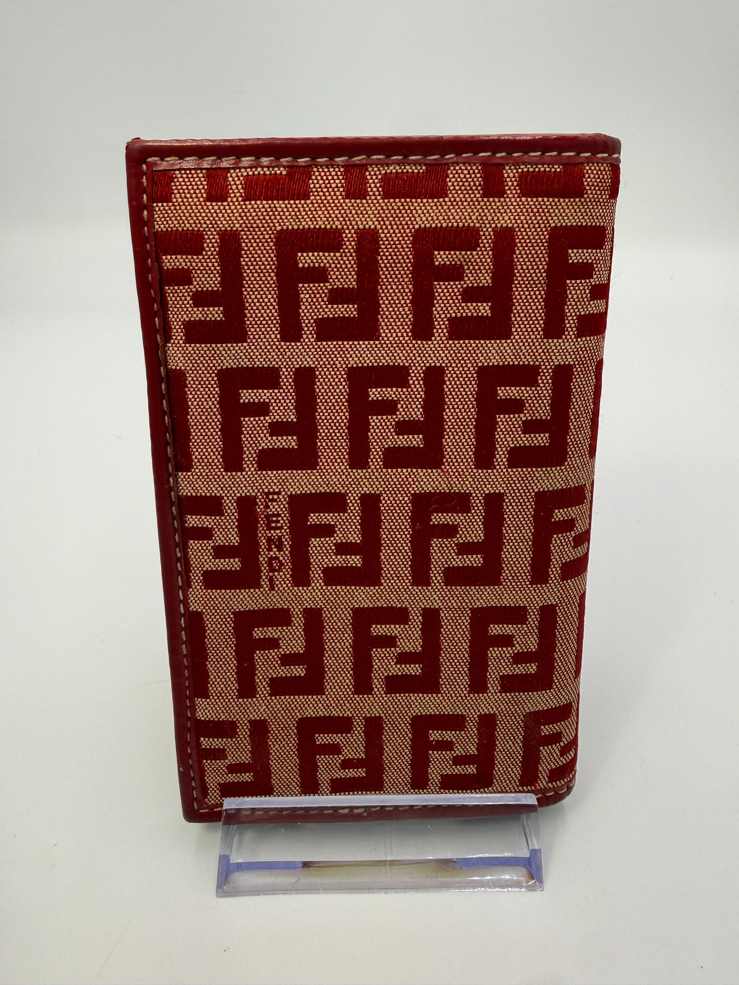 Fendi Red Zucchino Canvas Bifold Card Holder with Snap