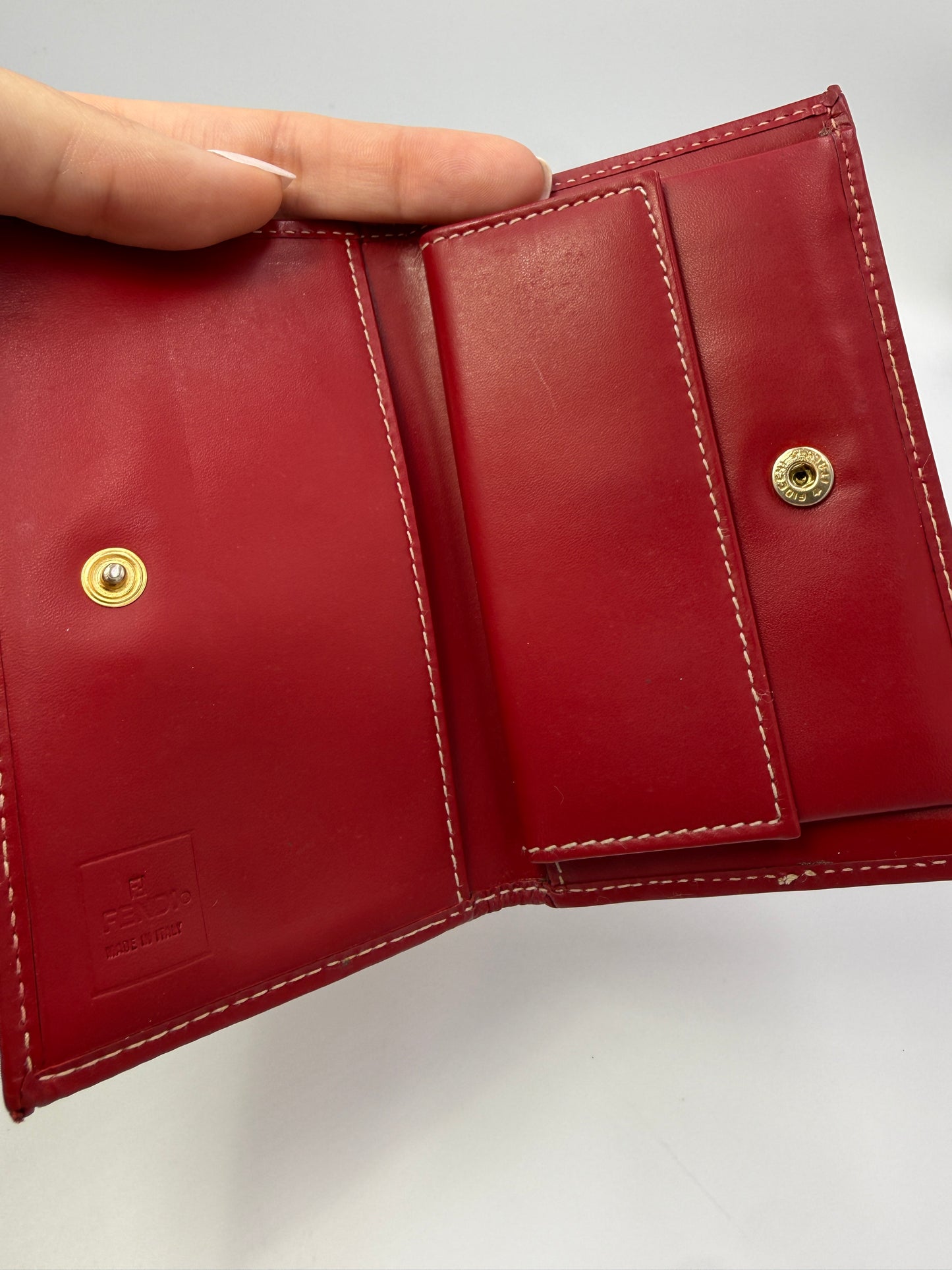Fendi Red Zucchino Canvas Bifold Card Holder with Snap