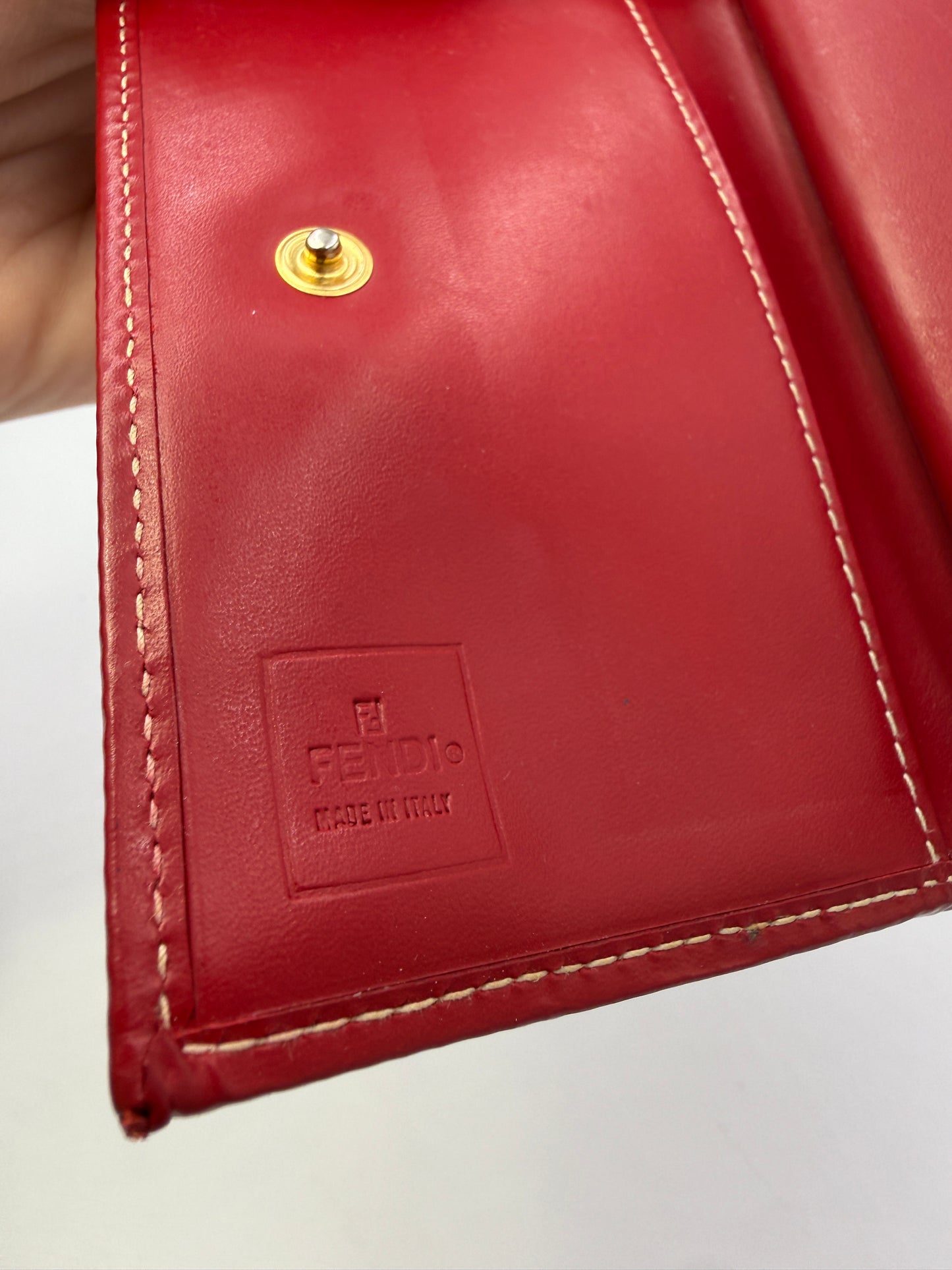 Fendi Red Zucchino Canvas Bifold Card Holder with Snap