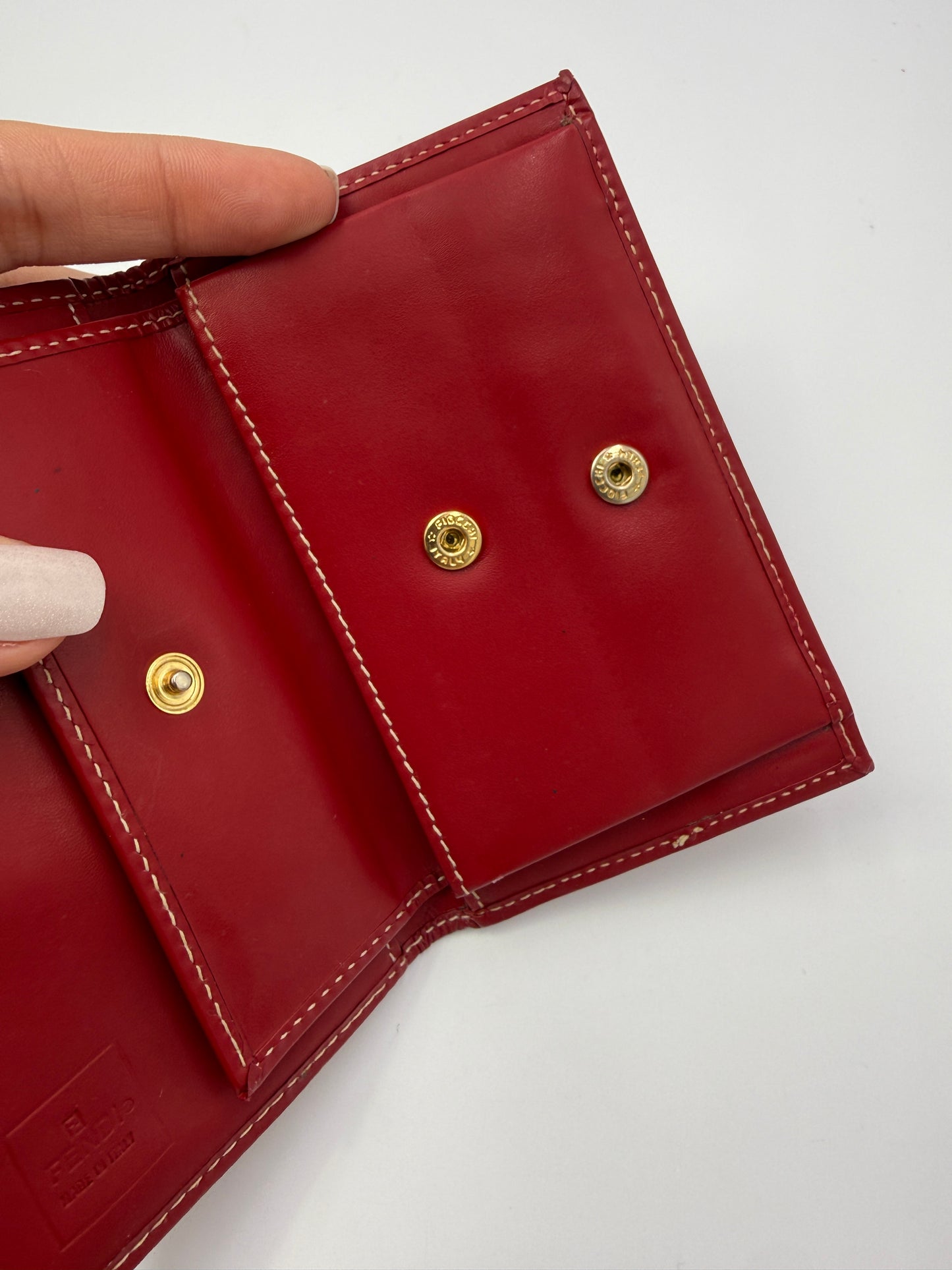 Fendi Red Zucchino Canvas Bifold Card Holder with Snap