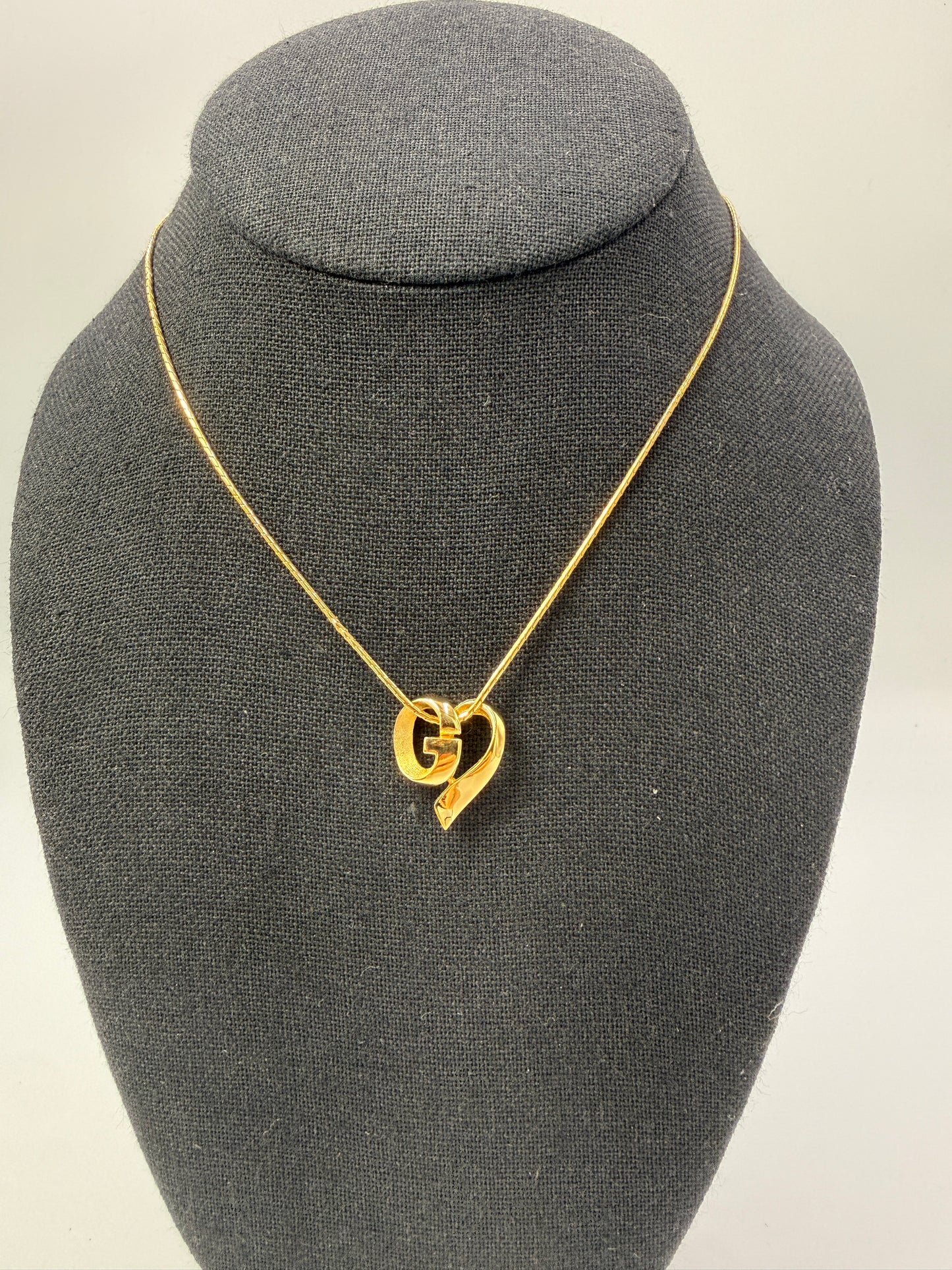 Givenchy Vintage Gold Tone G Heart Pendant Necklace