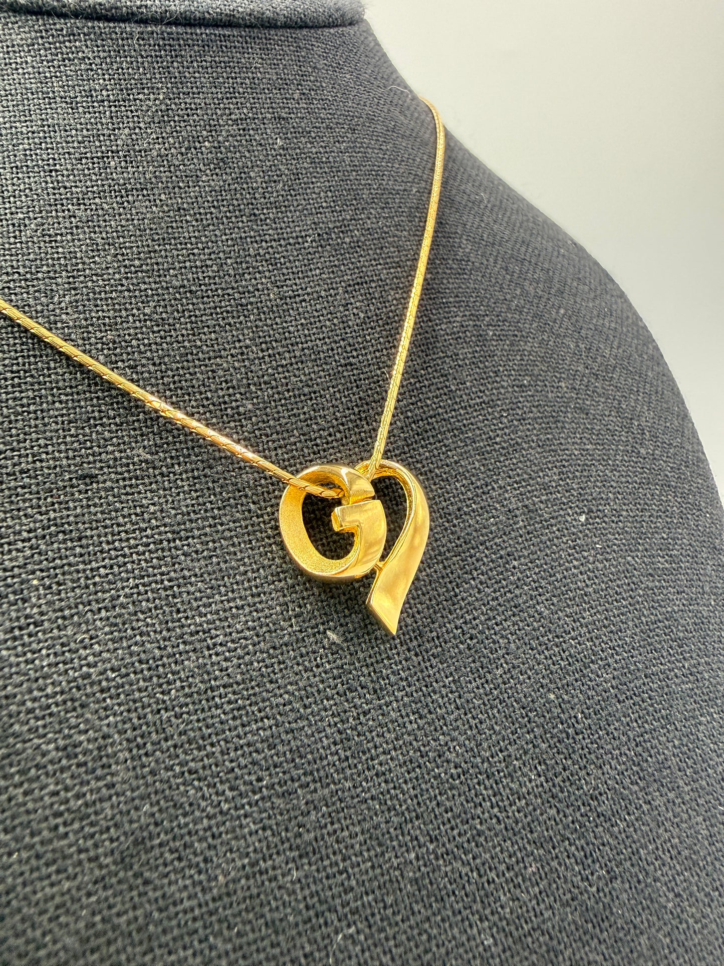 Givenchy Vintage Gold Tone G Heart Pendant Necklace