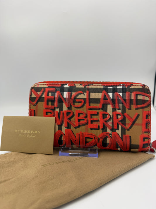 Burberry Graffiti Check Zip-Around Wallet London England Collection