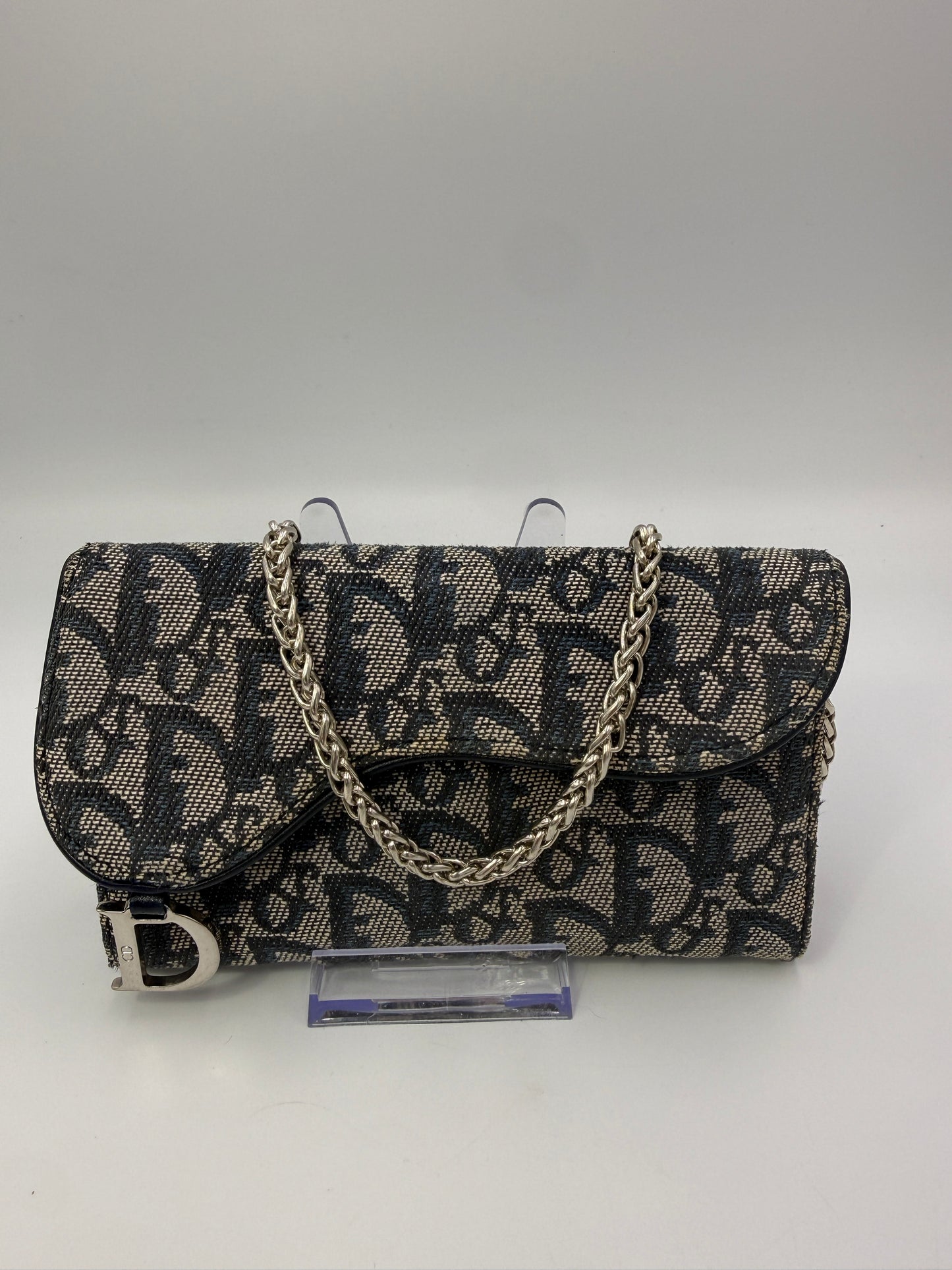 Christian Dior Trotter Canvas and Blue Leather Wallet 2004