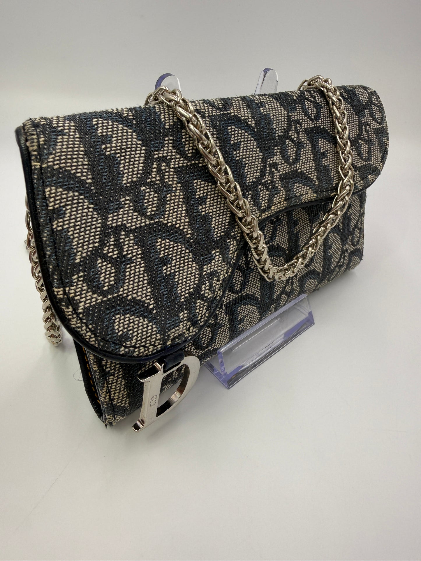 Christian Dior Trotter Canvas and Blue Leather Wallet 2004