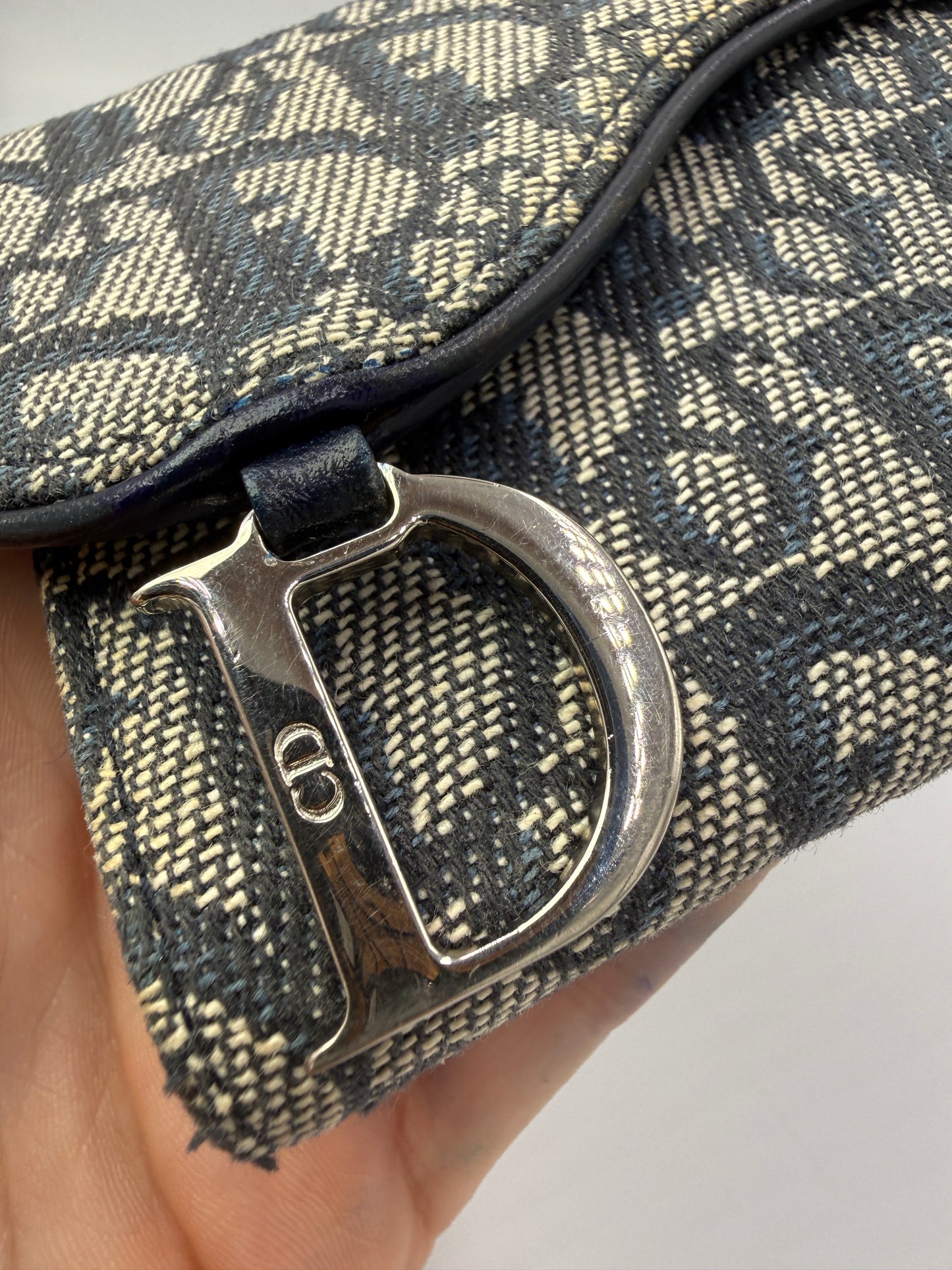 Christian Dior Trotter Canvas and Blue Leather Wallet 2004