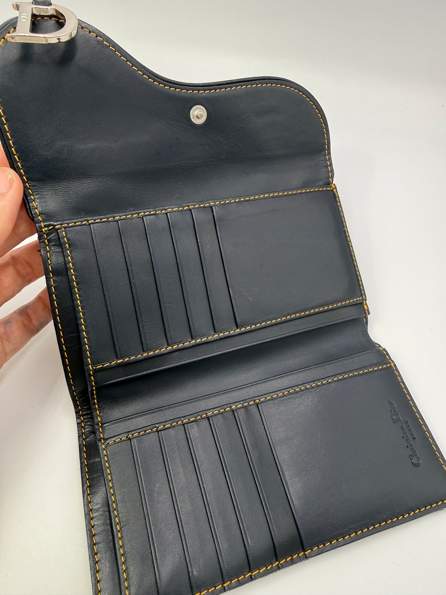 Christian Dior Trotter Canvas and Blue Leather Wallet 2004