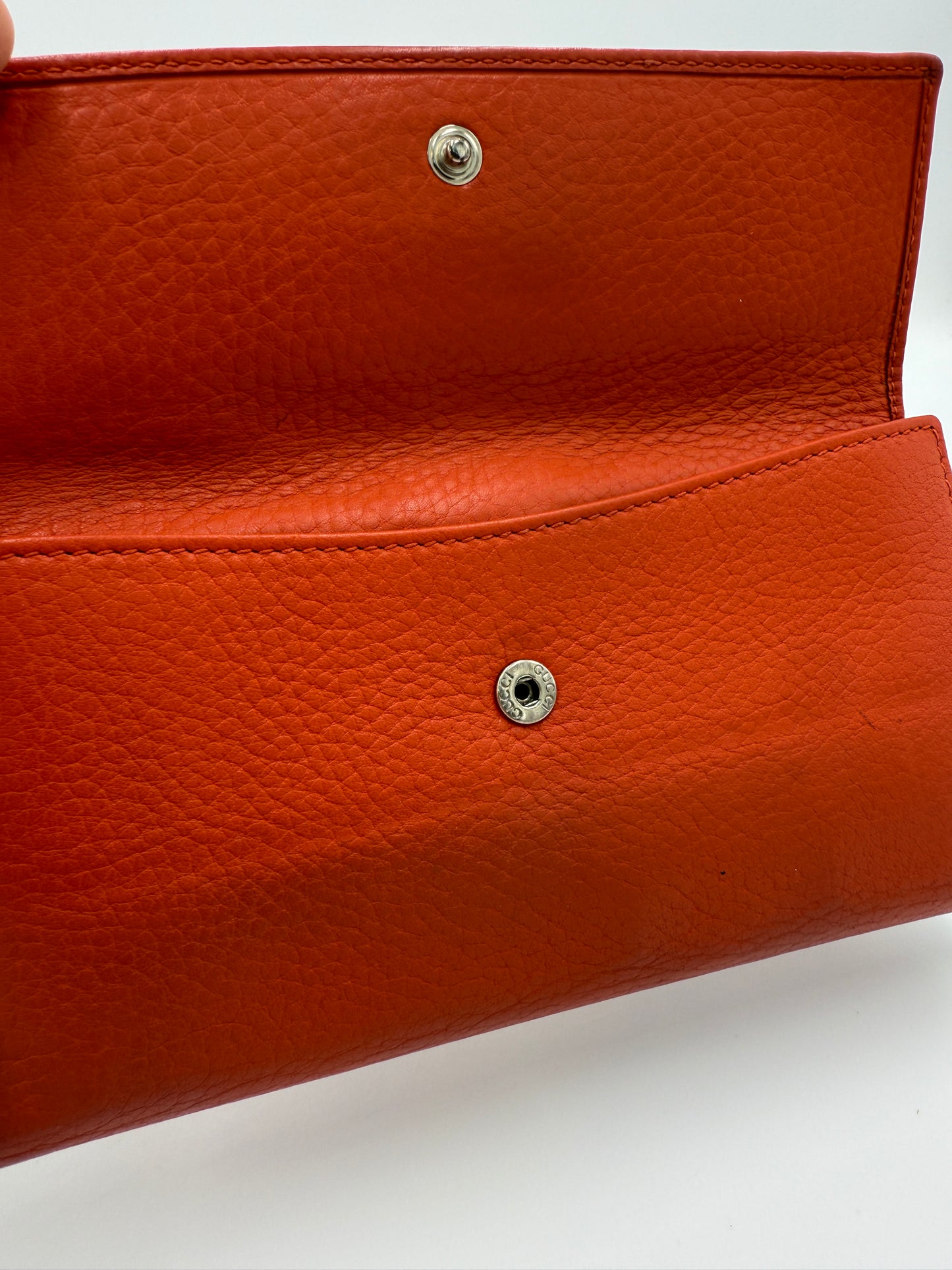 Gucci Burnt Orange Pebbled Leather Long Wallet