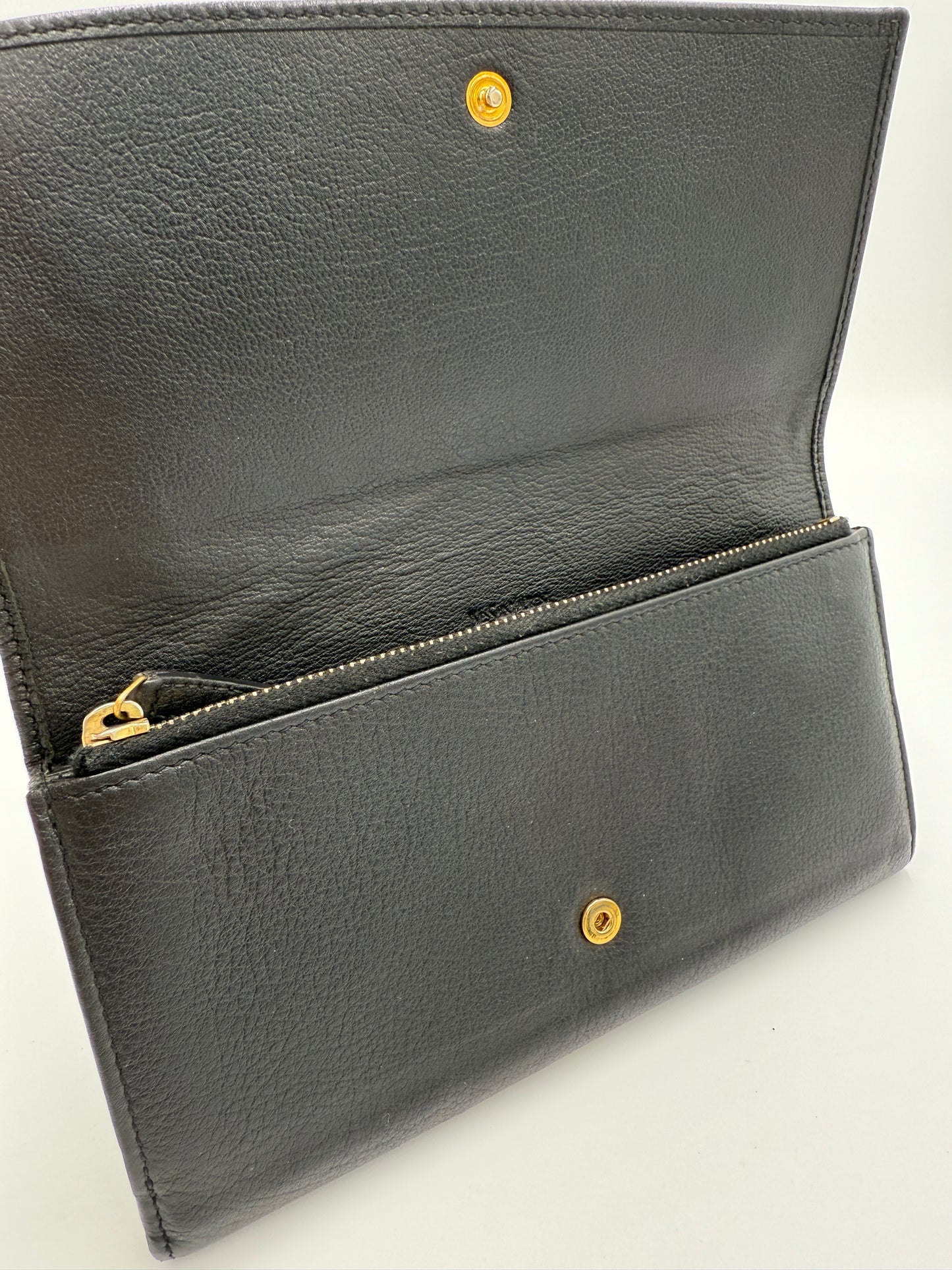 Yves Saint Laurent Monogram Black Leather Long Wallet
