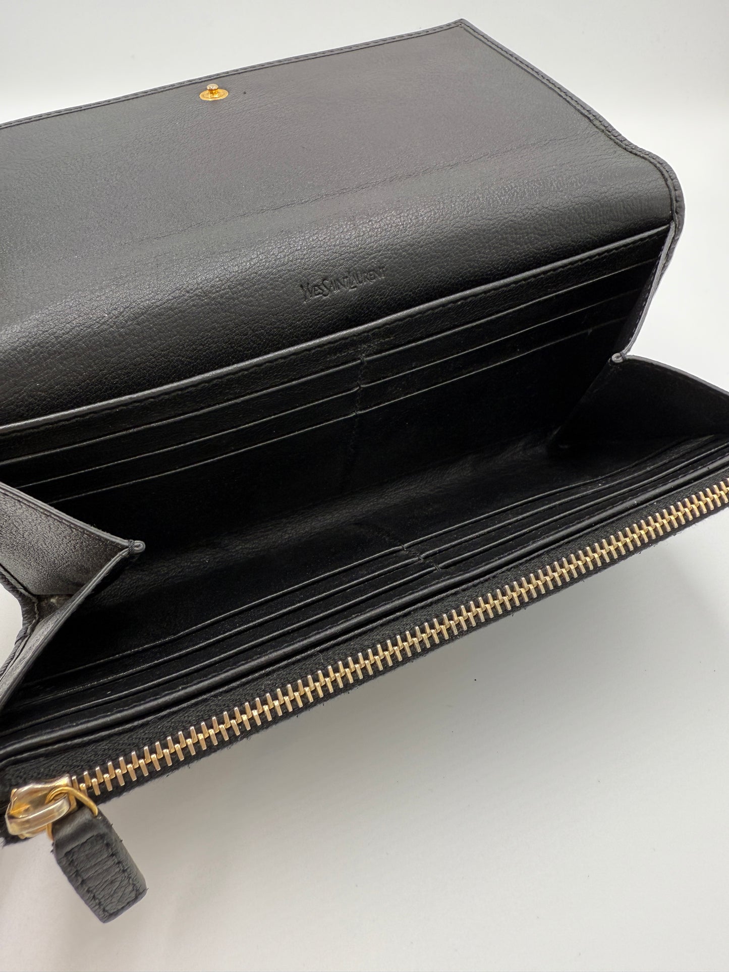 Yves Saint Laurent Monogram Black Leather Long Wallet