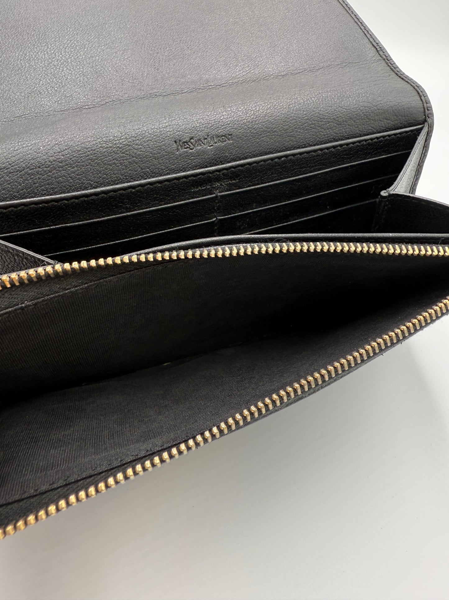 Yves Saint Laurent Monogram Black Leather Long Wallet