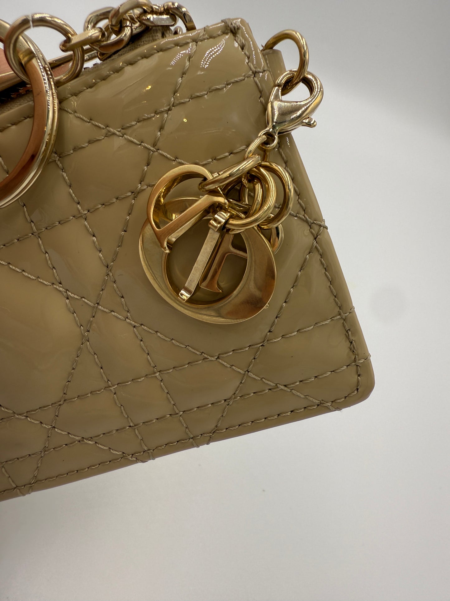 Christian Dior Nude Patent Leather Cannage Key Cles