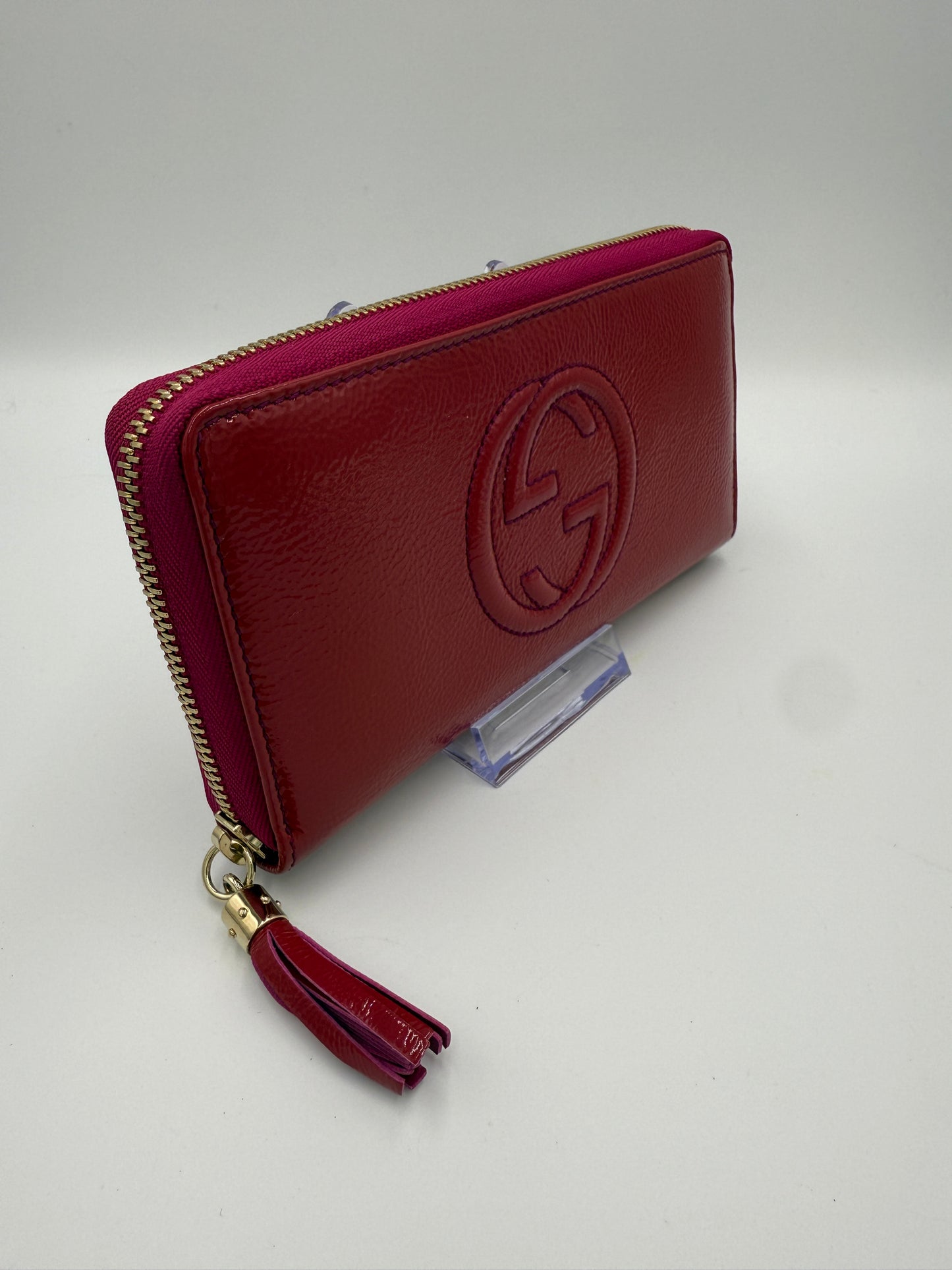 Gucci Soho Patent Leather Magenta Zippy Long Wallet