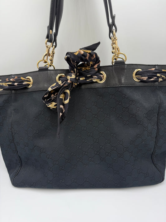 Gucci Guccissima Black Canvas Tote and Gucci Silk Scarf