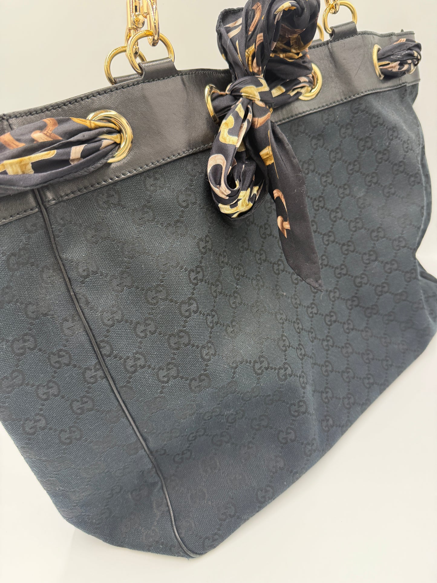 Gucci Guccissima Black Canvas Tote and Gucci Silk Scarf