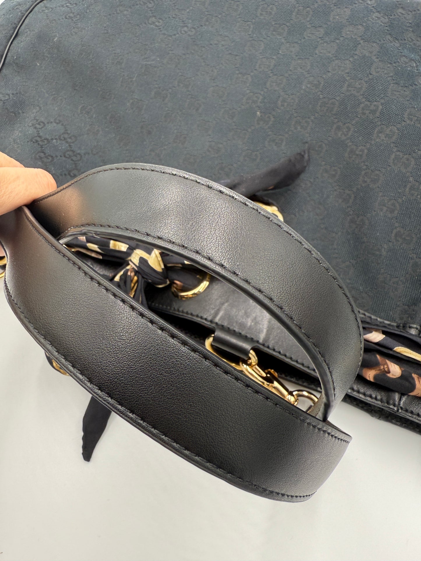 Gucci Guccissima Black Canvas Tote and Gucci Silk Scarf