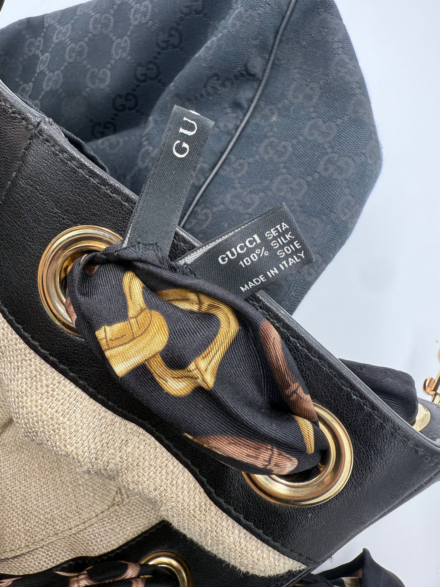 Gucci Guccissima Black Canvas Tote and Gucci Silk Scarf