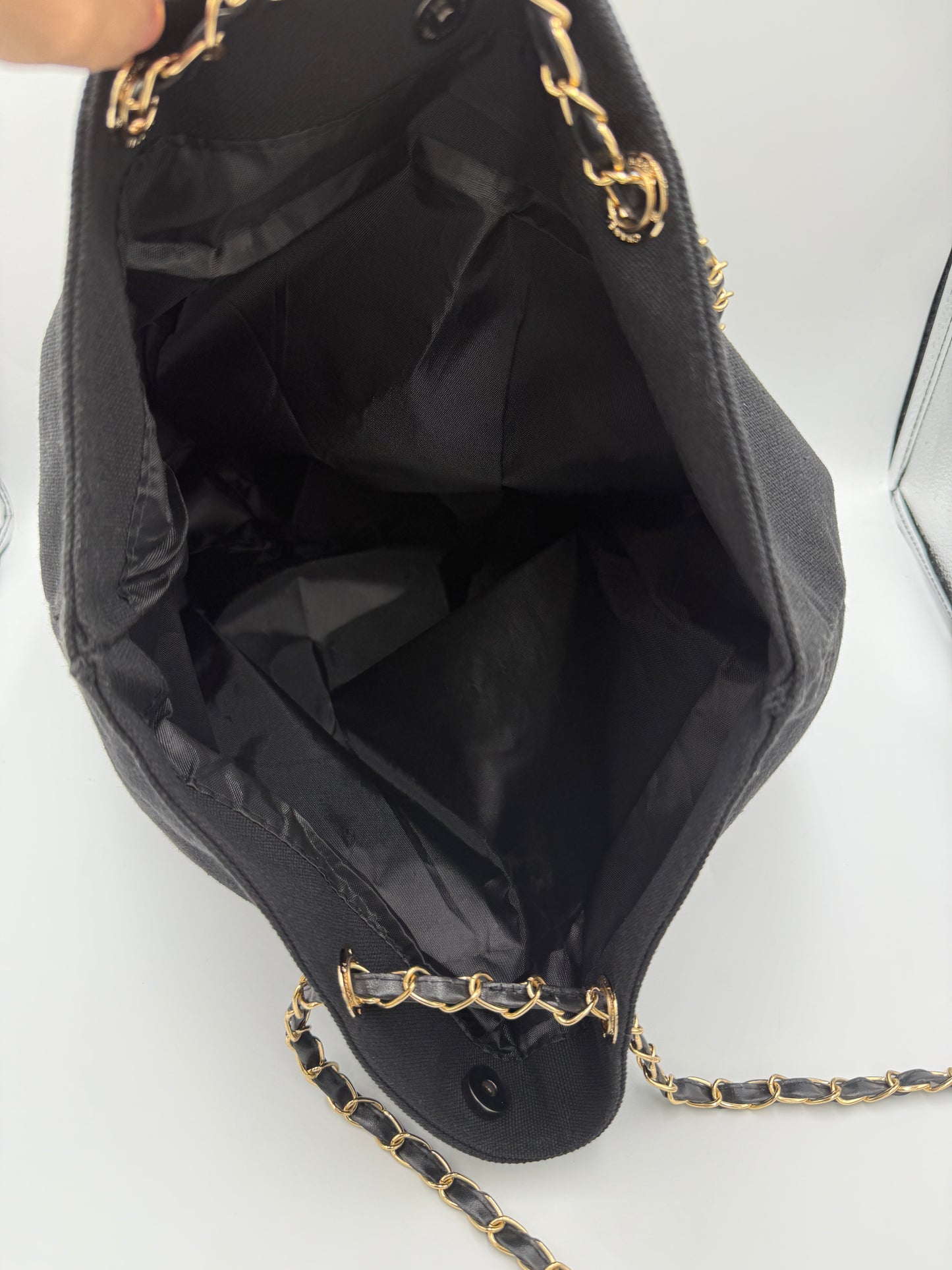 Chanel Black Canvas VIP Tote with Gold Chains