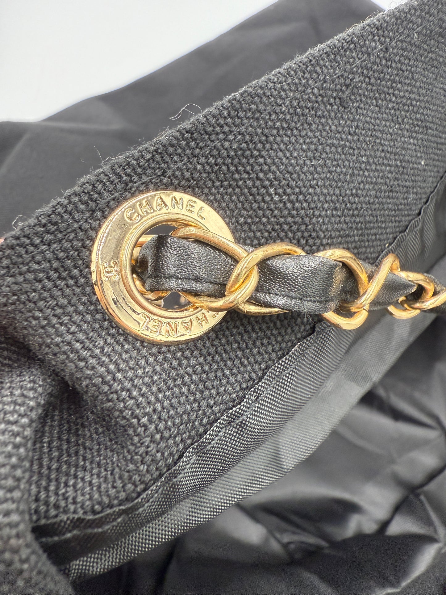 Chanel Black Canvas VIP Tote with Gold Chains