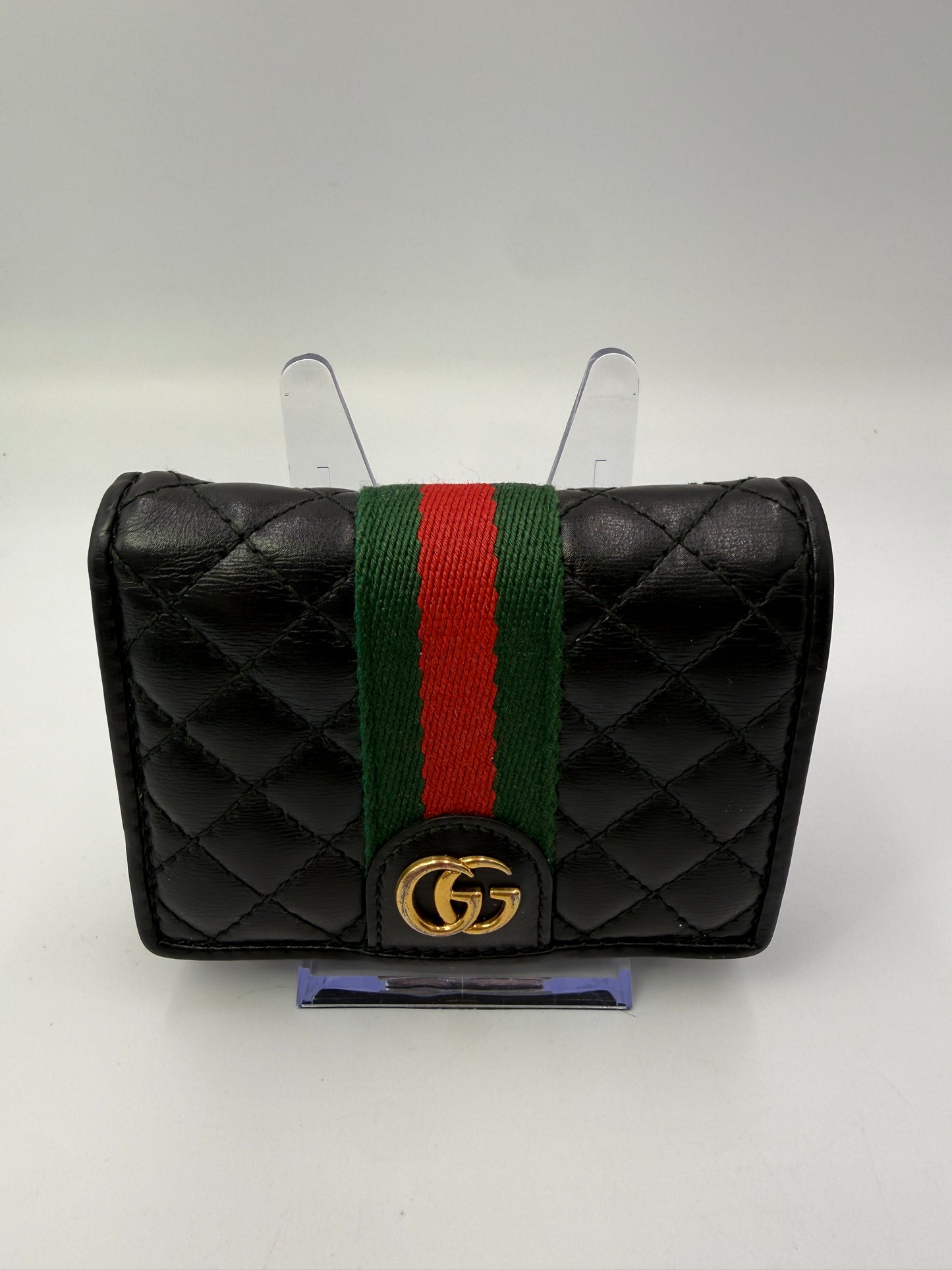 Gucci Black Leather Web Stripe Bifold Wallet