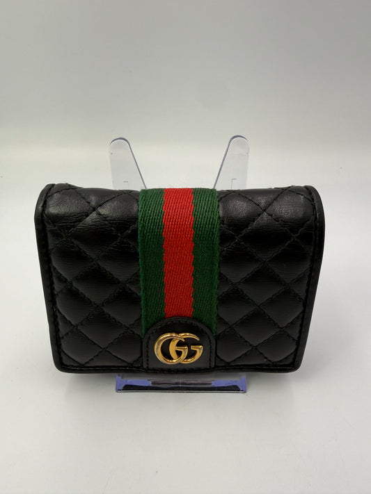 Gucci Black Leather Web Stripe Bifold Wallet