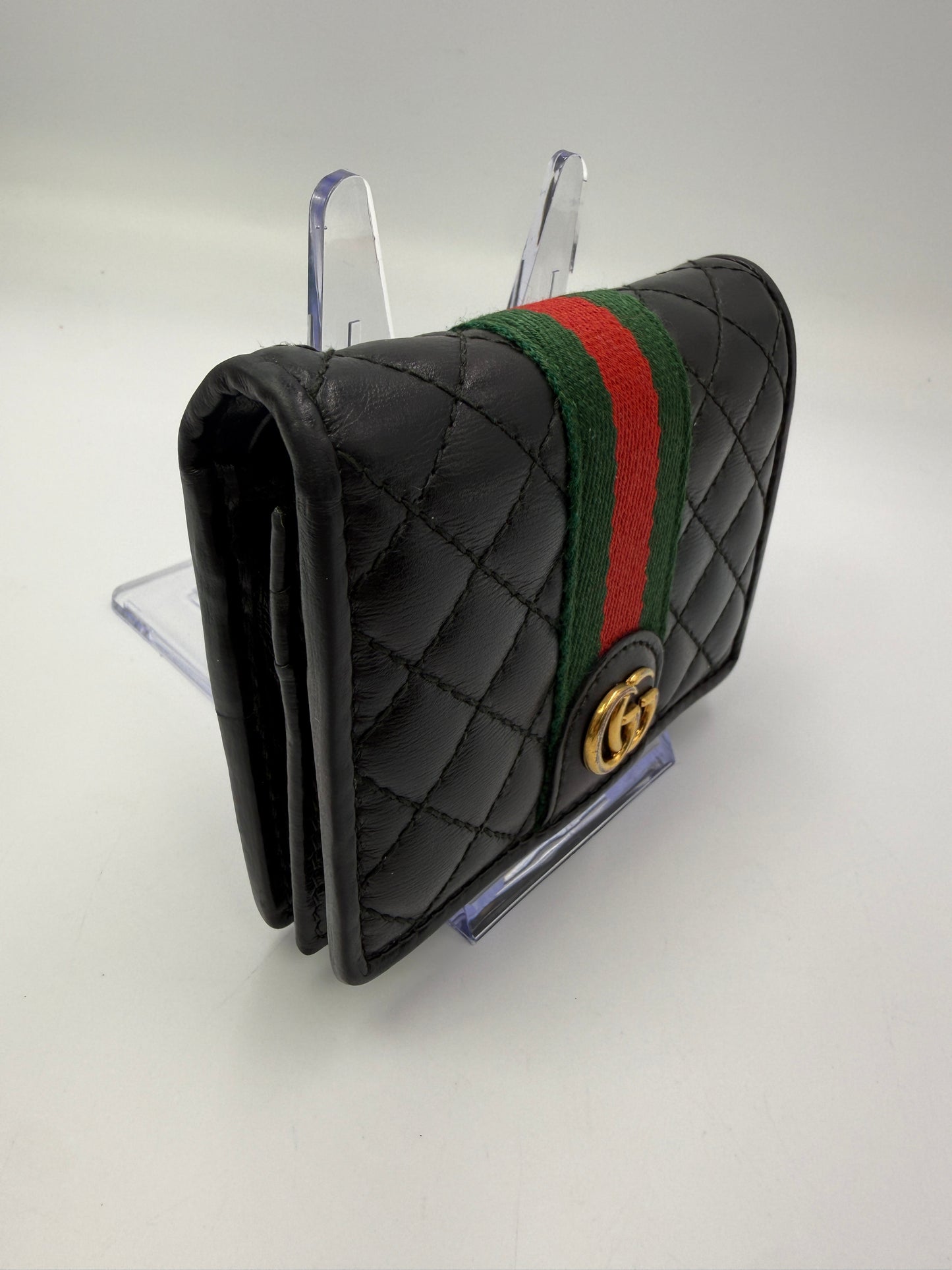 Gucci Black Leather Web Stripe Bifold Wallet